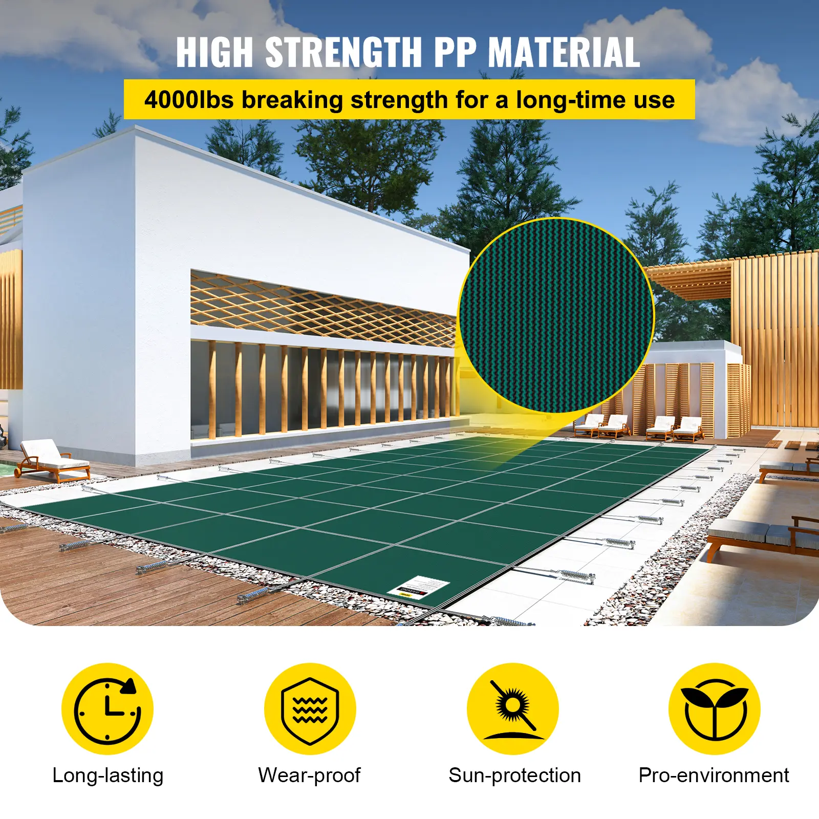 SucceBuy 12x24/18x40 ft Inground Pool Safety Cover Rectangle Winter Pool Cover Triple Stitched High Strength Mesh PP Material
