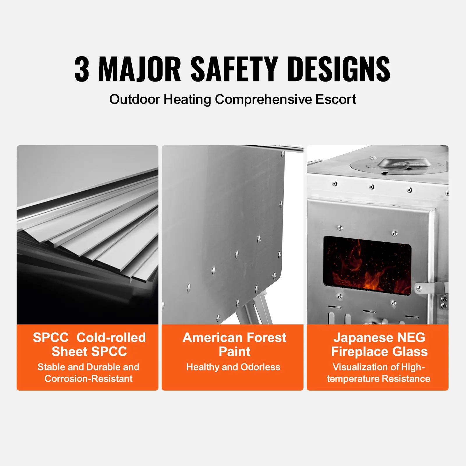 SucceBuy Wood Stove 86in Stainless Steel Camping Tent Stove Portable Wood Burning Stove with Chimney Pipes & Gloves with 8 Pipes