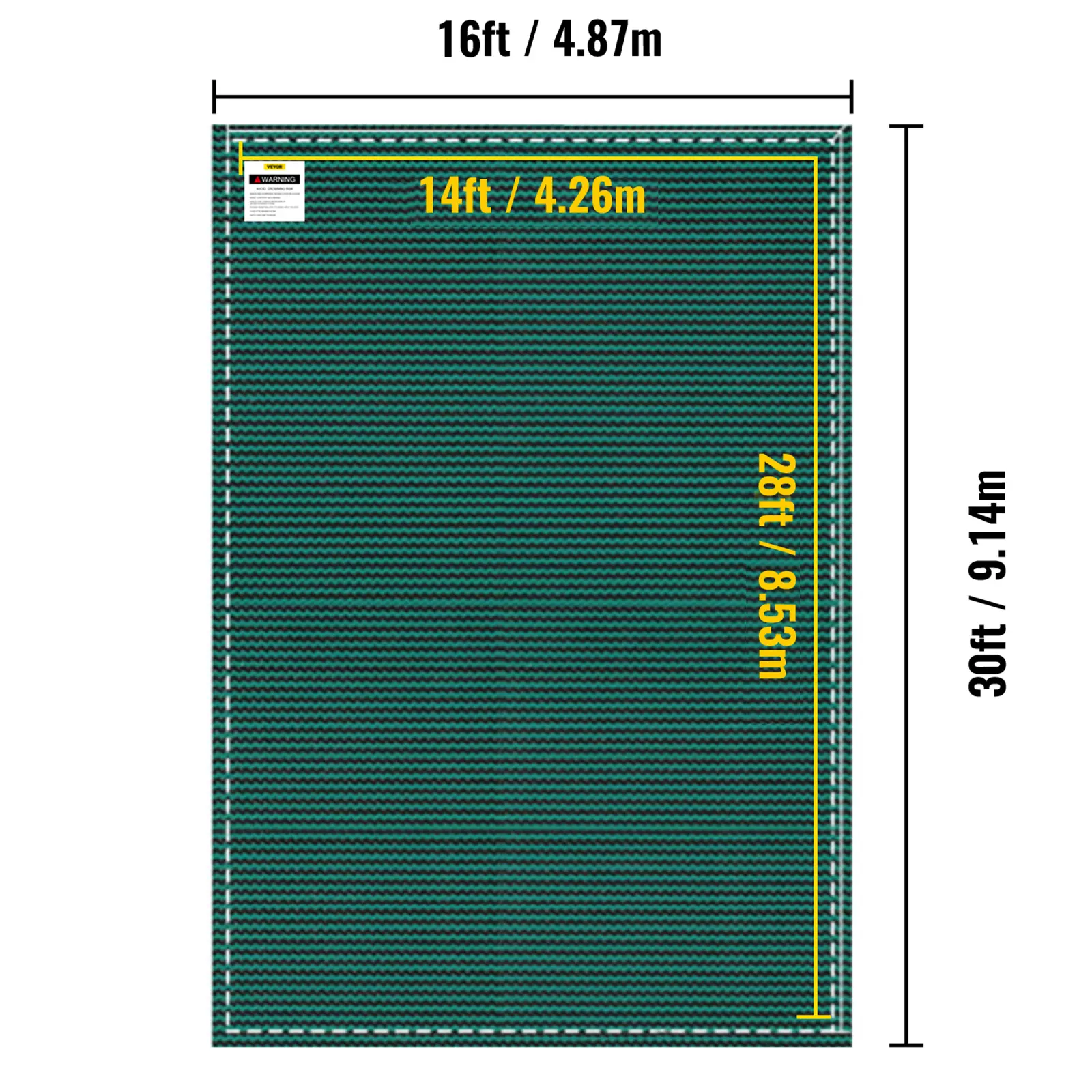 SucceBuy 12x24/18x40 ft Inground Pool Safety Cover Rectangle Winter Pool Cover Triple Stitched High Strength Mesh PP Material
