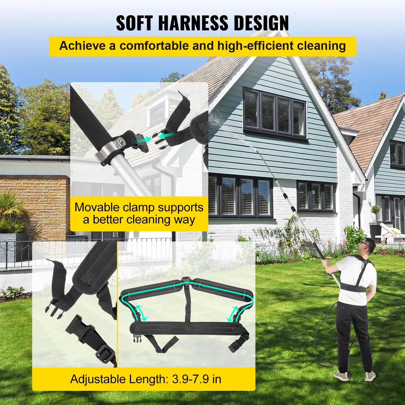 SucceBuy 18 / 20ft Telescoping Pressure Washer Wand w/Strap Belt 3/8" Quick Connector Extension Pole for Power Washer Spray