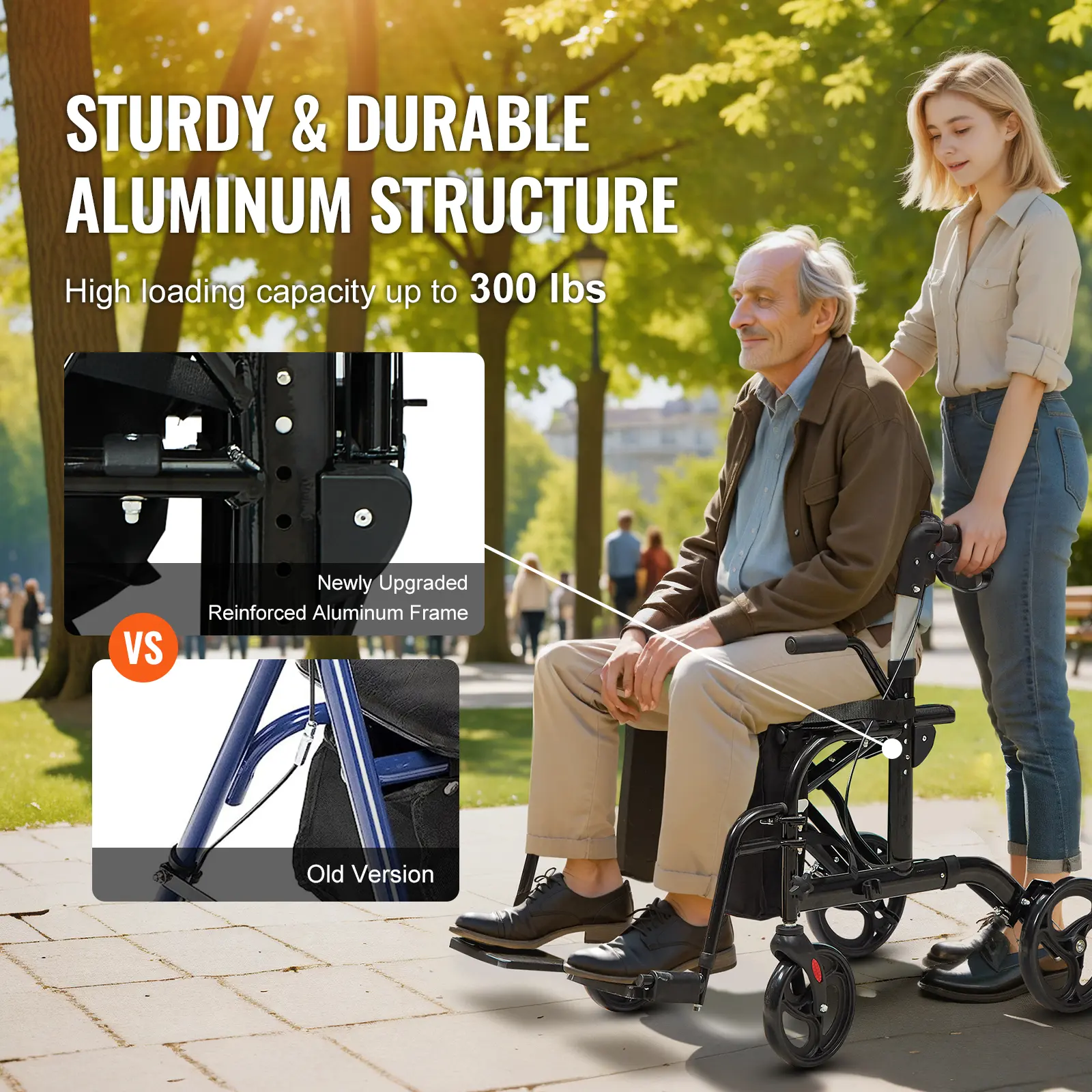 SucceBuy 2 in 1 Rollator Walker & Transport Chair for Seniors Folding Rolling Walker Wheelchair Combo & Aluminum Mobility Walker
