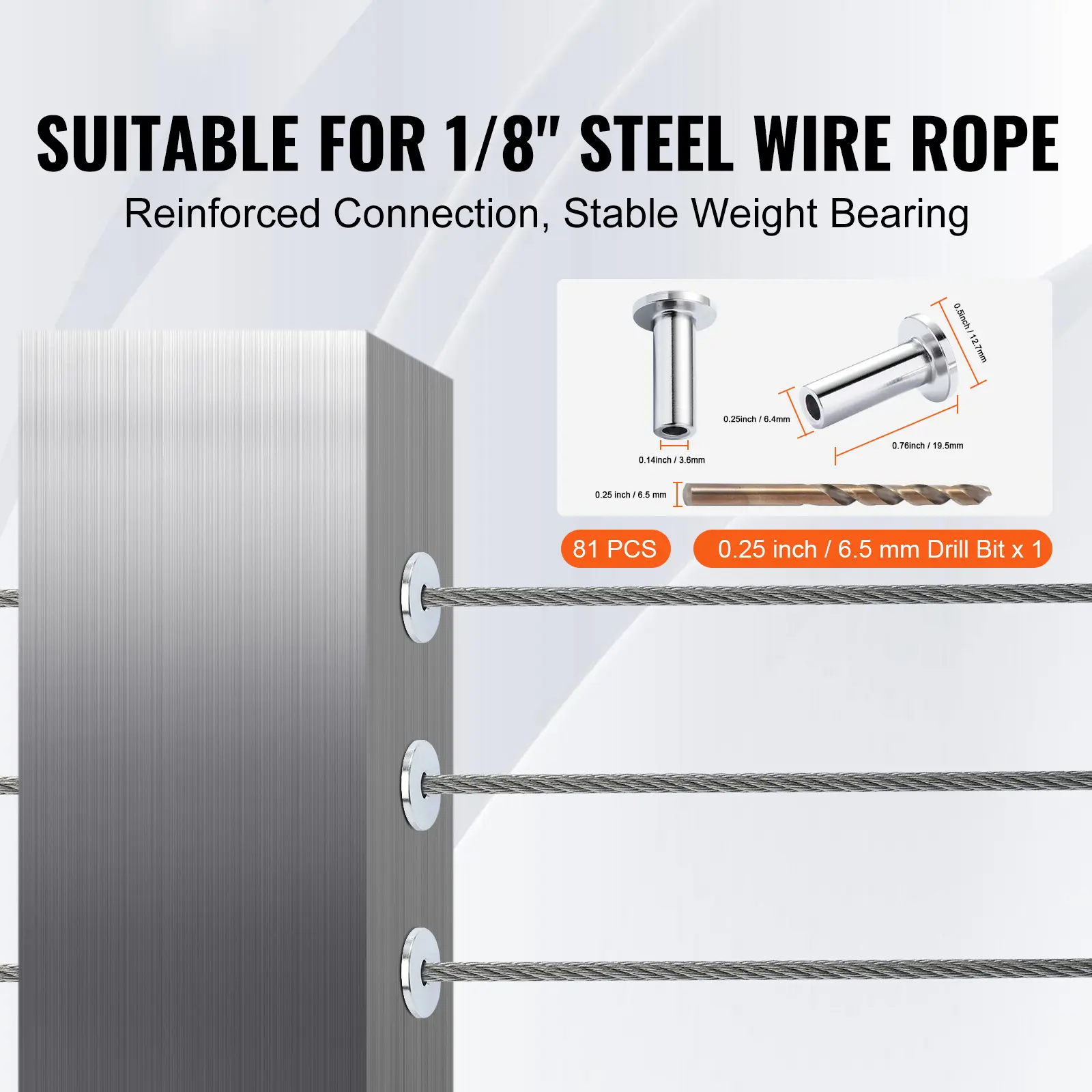 SucceBuy 121/81/101 Pack T316 Stainless Steel Protector Sleeves for 1/8" or 3/16" Wire Rope Cable Railing