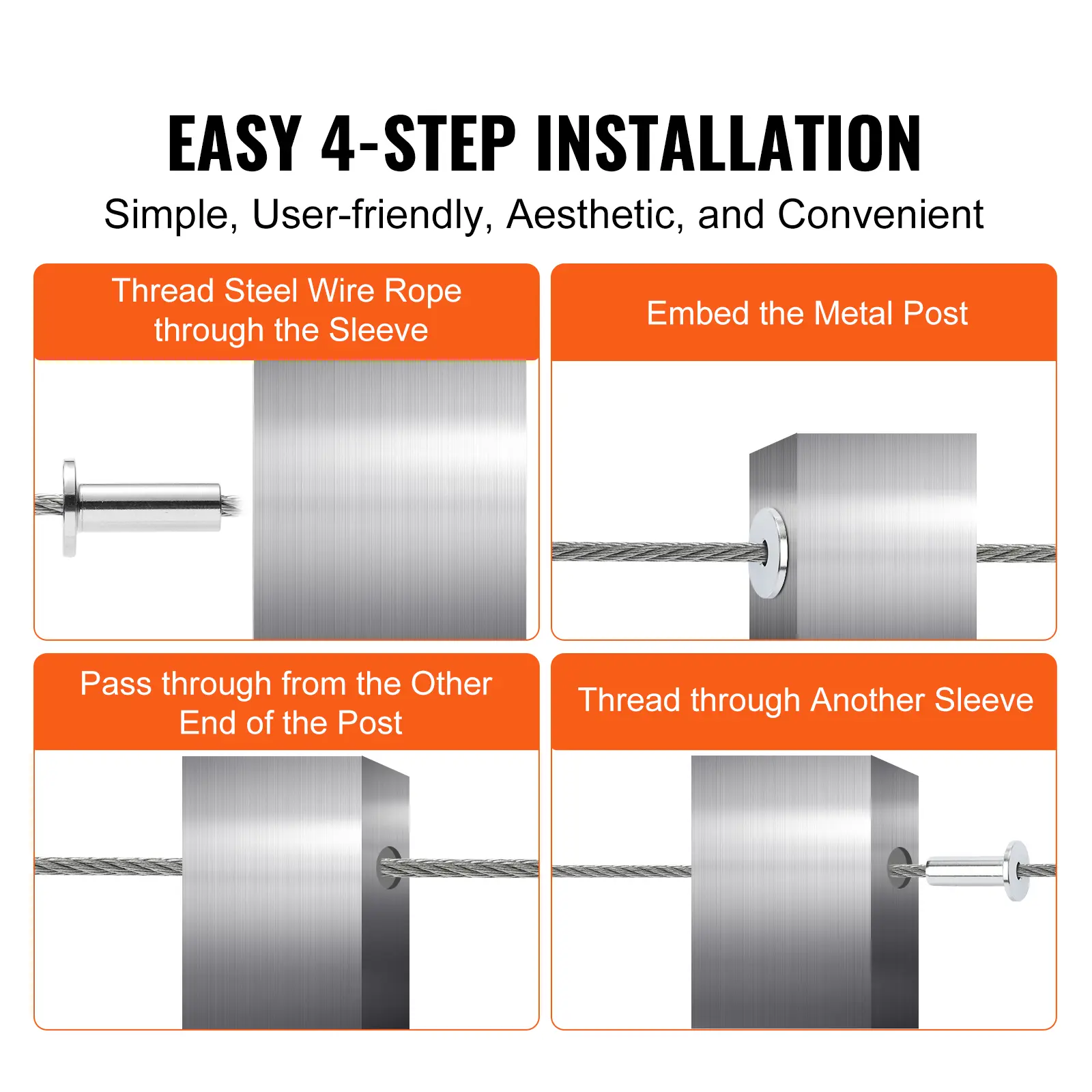 SucceBuy 121/81/101 Pack T316 Stainless Steel Protector Sleeves for 1/8" or 3/16" Wire Rope Cable Railing
