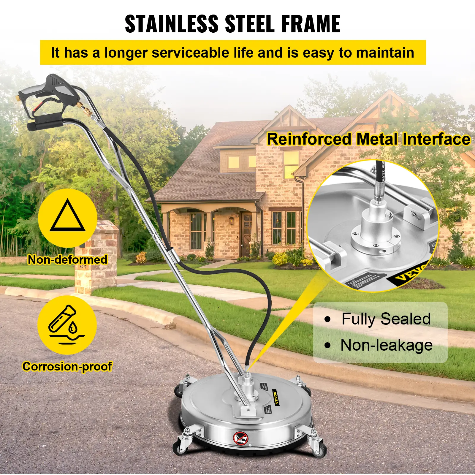 SucceBuy Pressure Washer Surface Cleaner 24\'\' Max. 4000 PSI Pressure by 2 Nozzles for Cleaning Driveways Stainless Steel Frame
