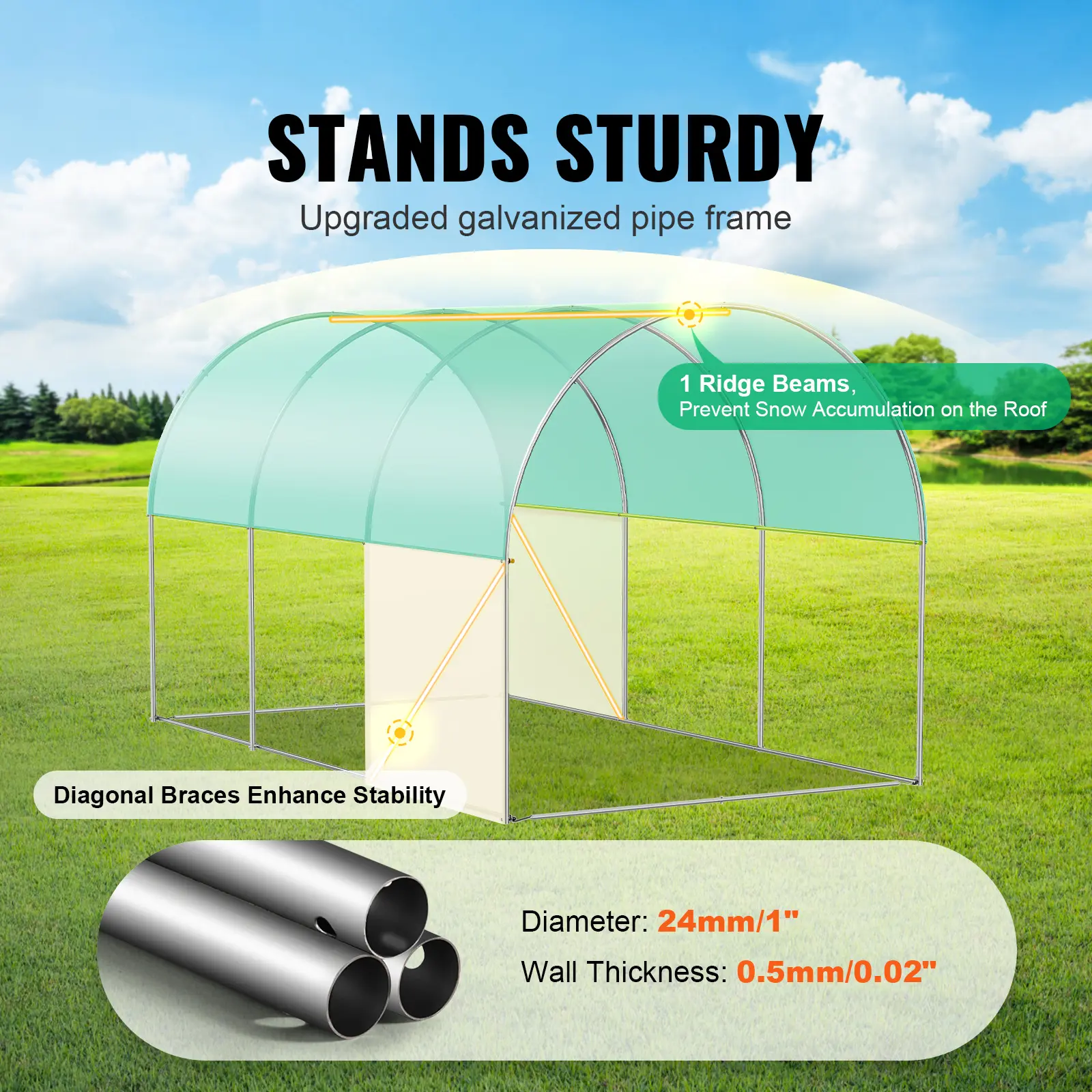 SucceBuy Walk-in Tunnel Greenhouse Hoop House Greenhouse Tunnel Plant Hot House with Steel Frame PE Cover Roll-up Zipper Door