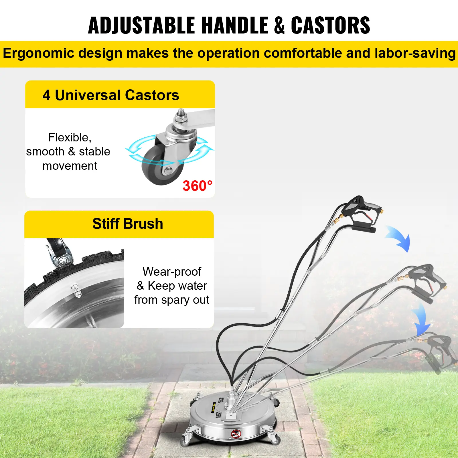 SucceBuy Pressure Washer Surface Cleaner 24\'\' Max. 4000 PSI Pressure by 2 Nozzles for Cleaning Driveways Stainless Steel Frame
