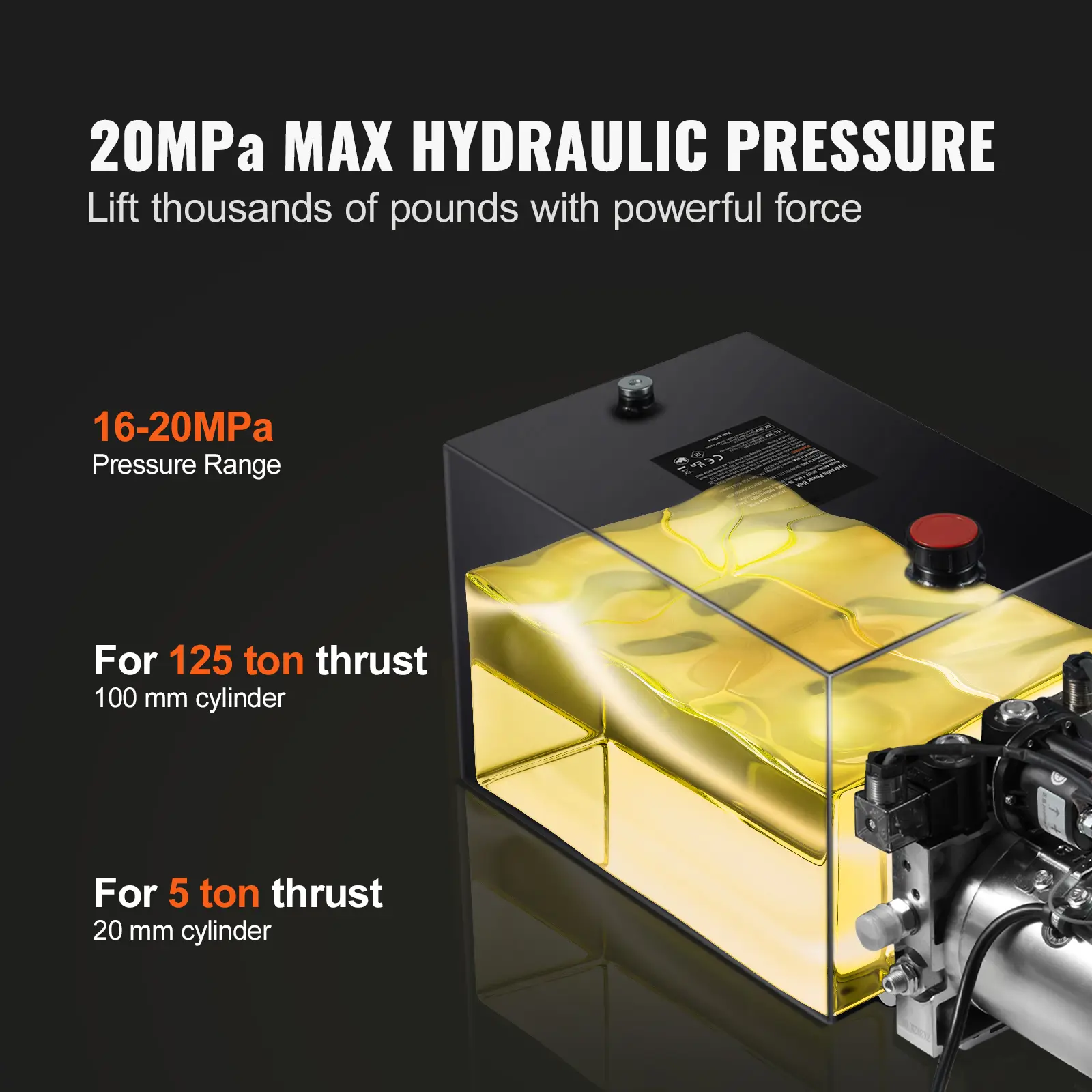 SucceBuy Hydraulic Pump 15 Quart Hydraulic Power Unit Double Acting Dump Trailer Pump 0.91GPM Flow Rate DC 12V Hydraulic Pump