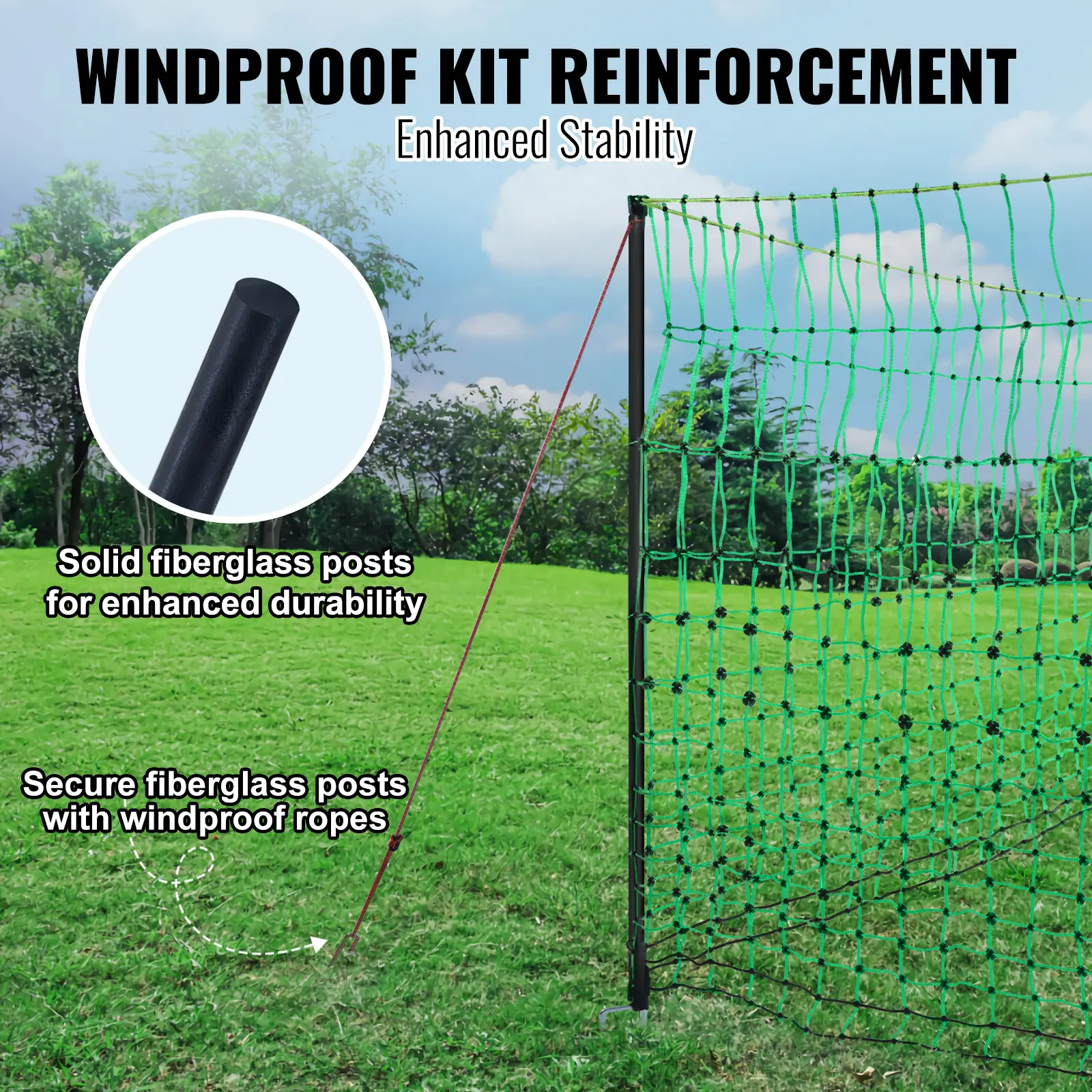 VEVOR Electric Fence Netting 48" H x 100' L PE Net Fencing Kit with Posts & Double-Spiked Stakes Utility Portable Mesh for Ducks
