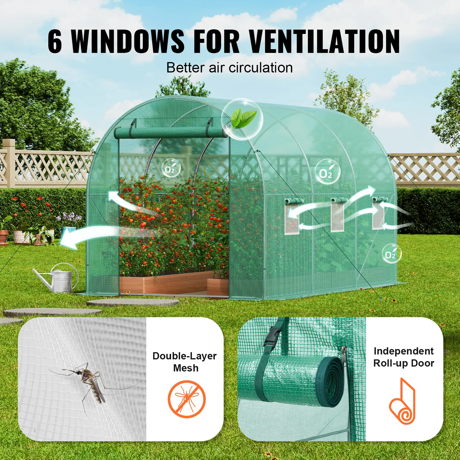 SucceBuy Walk-in Tunnel Greenhouse Hoop House Greenhouse Tunnel Plant Hot House with Steel Frame PE Cover Roll-up Zipper Door