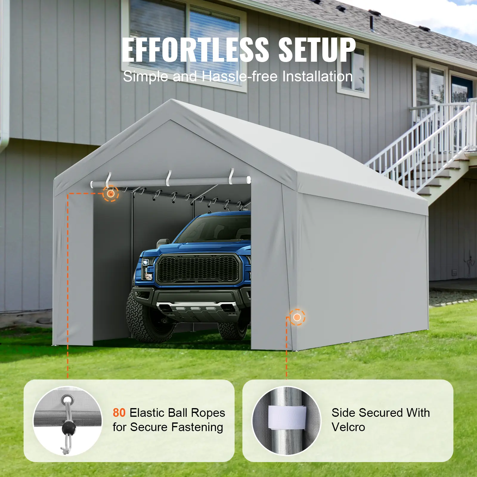 SucceBuy Carport Replacement Canopy Cover Garage Top Tent Shelter Tarp Heavy-Duty Waterproof & UV Protected （Frame Not Include）