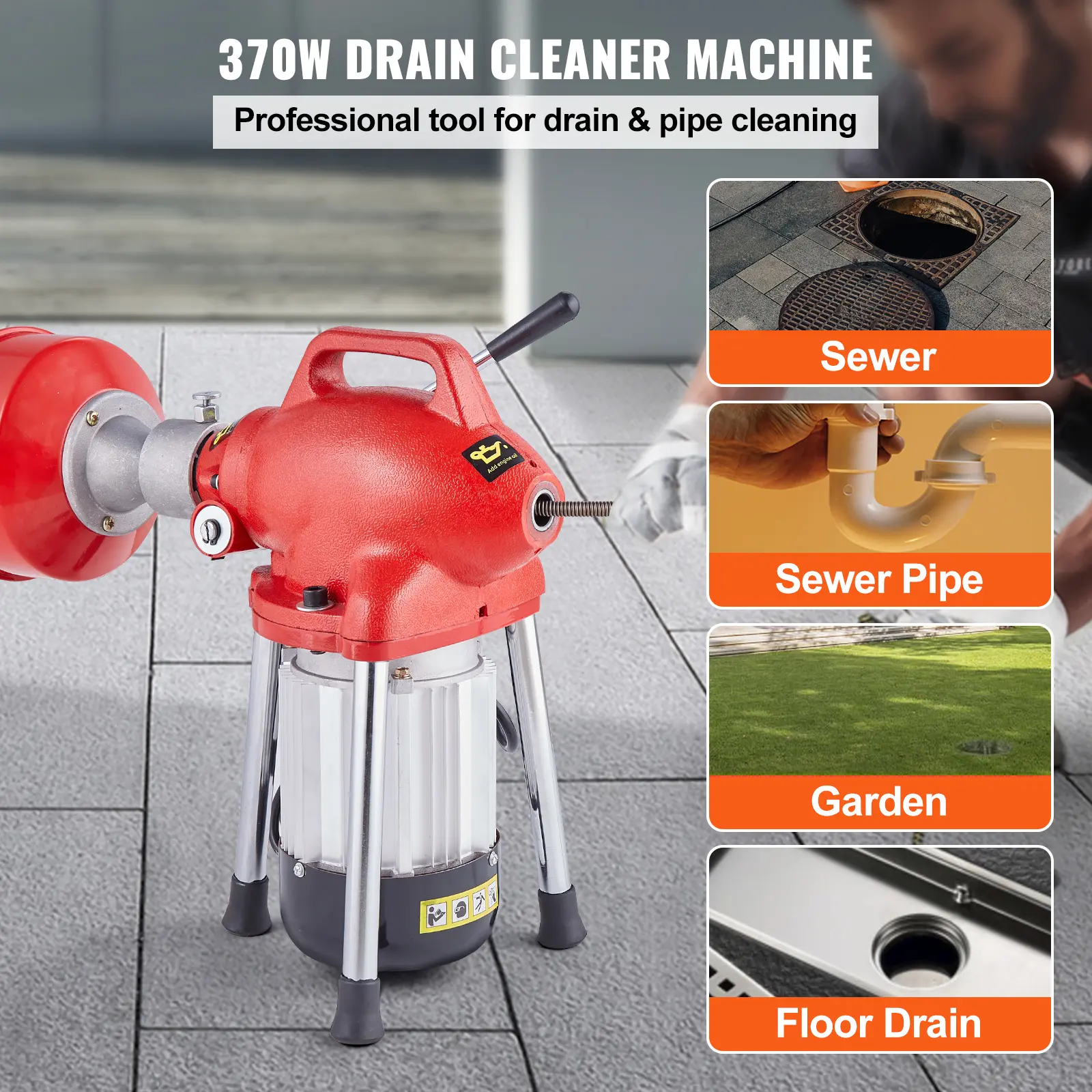 SucceBuy Drain Cleaner Machine 120 FT x 5/8 Inch Electric Sewer Snake Auger Manual Feed with 2 Sectional Steel Cables for Pipes
