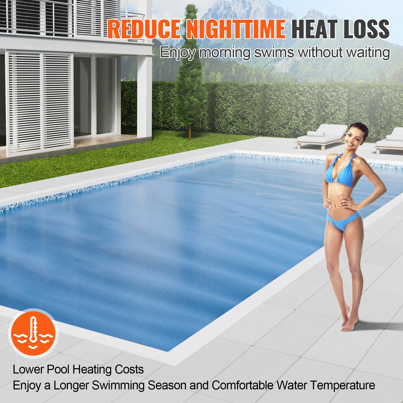 SucceBuy Solar Pool Cover Rectangle Solar Blanket for Pools Inground Above Ground Swimming Pool Solar Cover 12 mil Solar Covers
