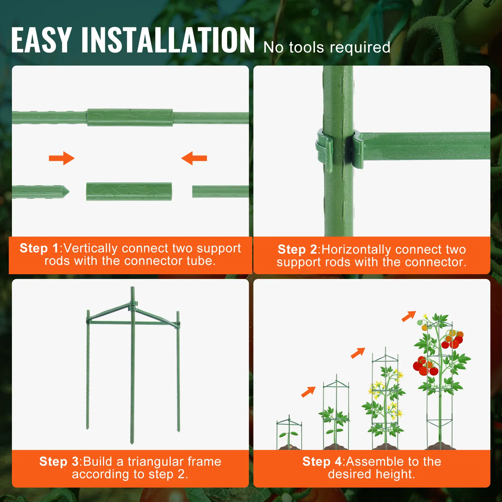 SucceBuy 6 Packs Tomato Cages for Garden Trellis Plant Stakes Suppor for Raised Garden Bed Vegetables Flowers Climbing Plants
