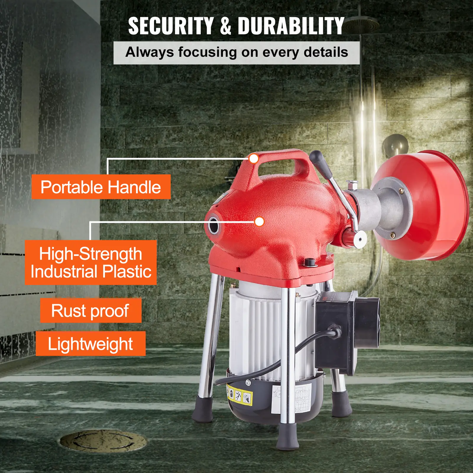 SucceBuy Drain Cleaner Machine 120 FT x 5/8 Inch Electric Sewer Snake Auger Manual Feed with 2 Sectional Steel Cables for Pipes