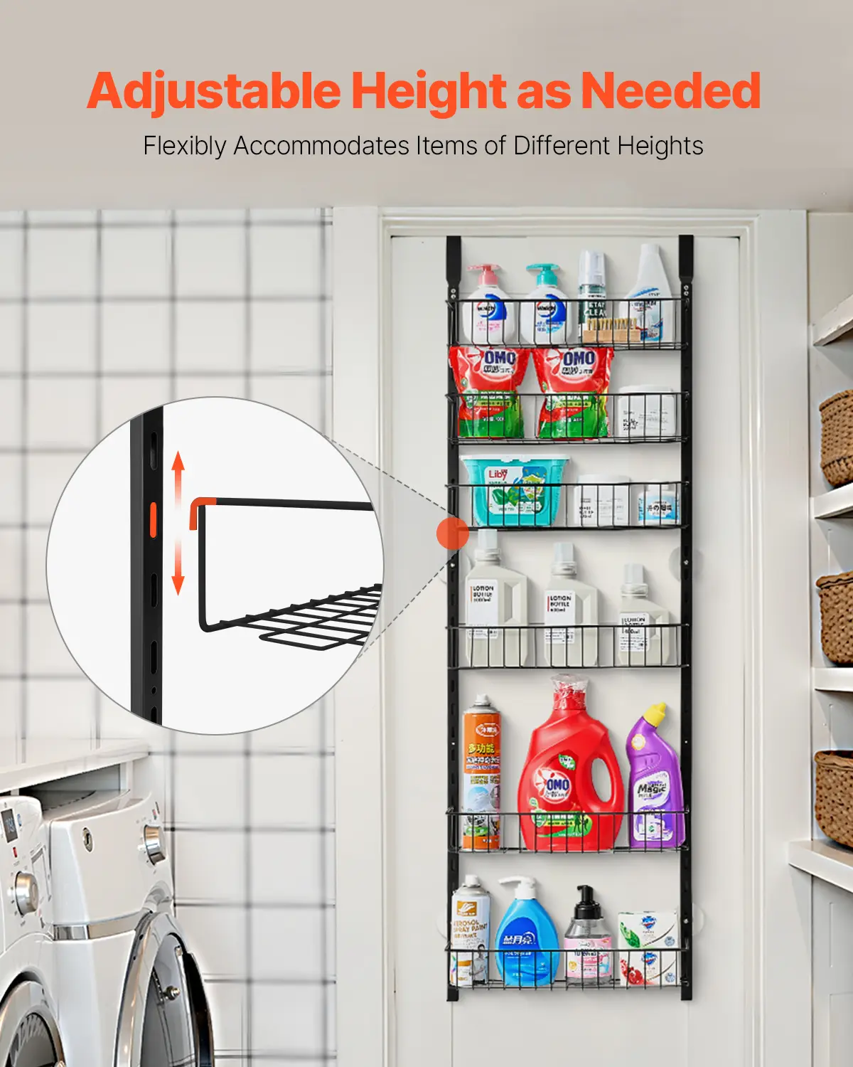 SucceBuy 6/8/9Tier Over the Door Pantry Organizer Heavy-Duty Steel Hanging Spice Rack Hanging Basket Wall Seasoning Shelves