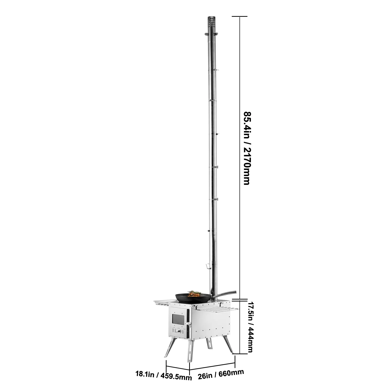 SucceBuy Wood Stove 86in Stainless Steel Camping Tent StovePortable Wood Burning Stove with Chimney Pipes & Gloves3000in³Firebox
