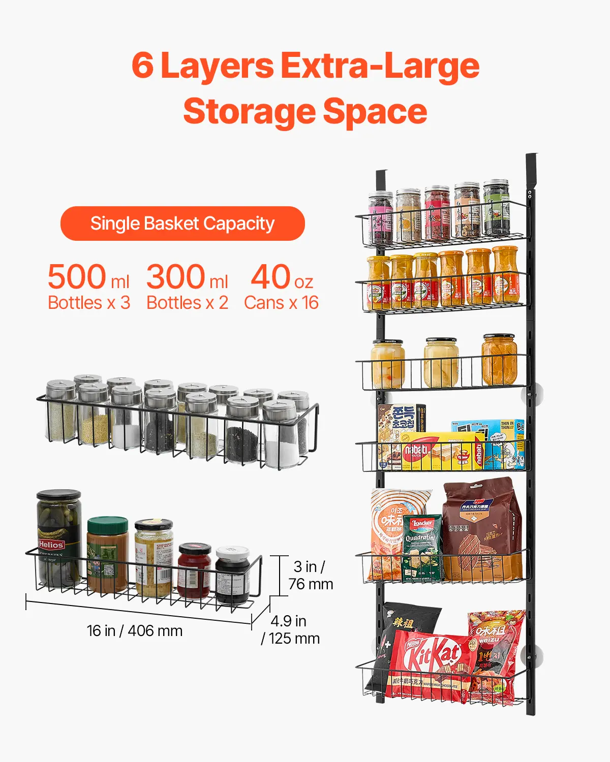 SucceBuy 6/8/9Tier Over the Door Pantry Organizer Heavy-Duty Steel Hanging Spice Rack Hanging Basket Wall Seasoning Shelves