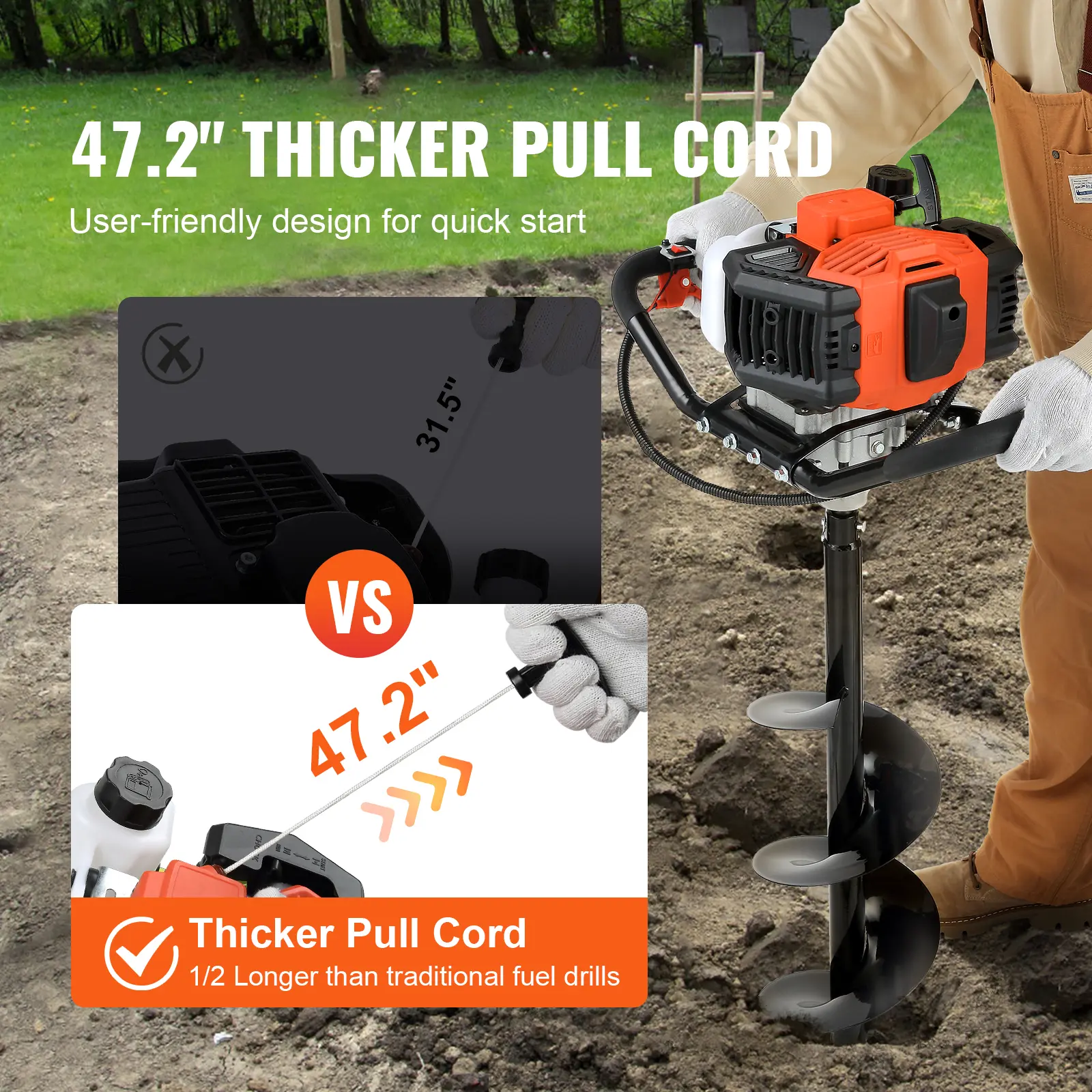 SucceBuy Fuel-powered Auger Post Hole Digger Gas Powered Earth Auger Borer Ground Petrol Earth Auger Post 52cc/43cc Hole Digger