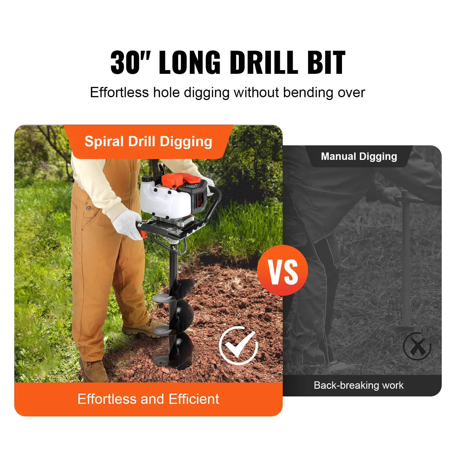 SucceBuy Fuel-powered Auger Post Hole Digger Gas Powered Earth Auger Borer Ground Petrol Earth Auger Post 52cc/43cc Hole Digger
