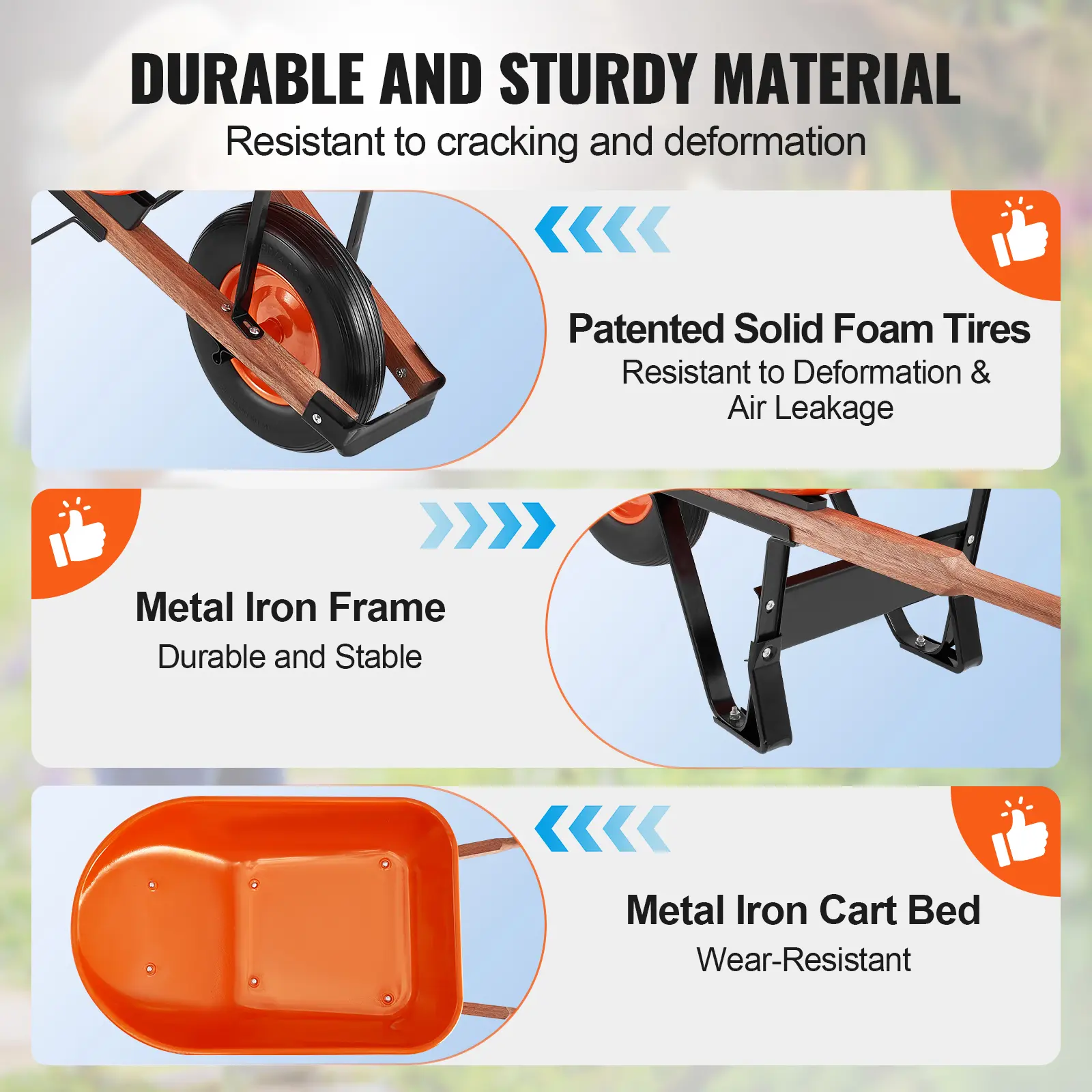 SucceBuy Wheelbarrow Cart 330lbs Capacity One Wheel Garden Dump Cart Wheel Barrow with Handle &  16"  Wide Track Wheels for Farm