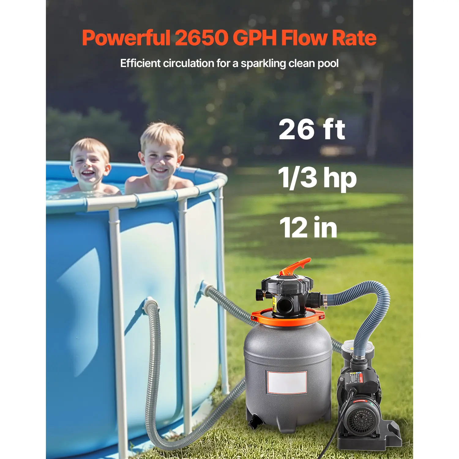 SucceBuy Sand Filter Pump 12in/13in/16in Krystal Clear with 6-Way Multi-port Valve & Strainer Basket Easy Installation for Pools