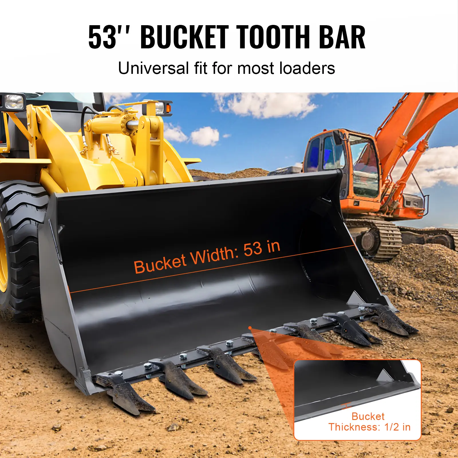 SucceBuy Bucket Tooth Bar Heavy Duty Tractor Bucket Teeth Bar for Sub-Compact Tractor Loader 4560 lbs Load-Bearing Capacity