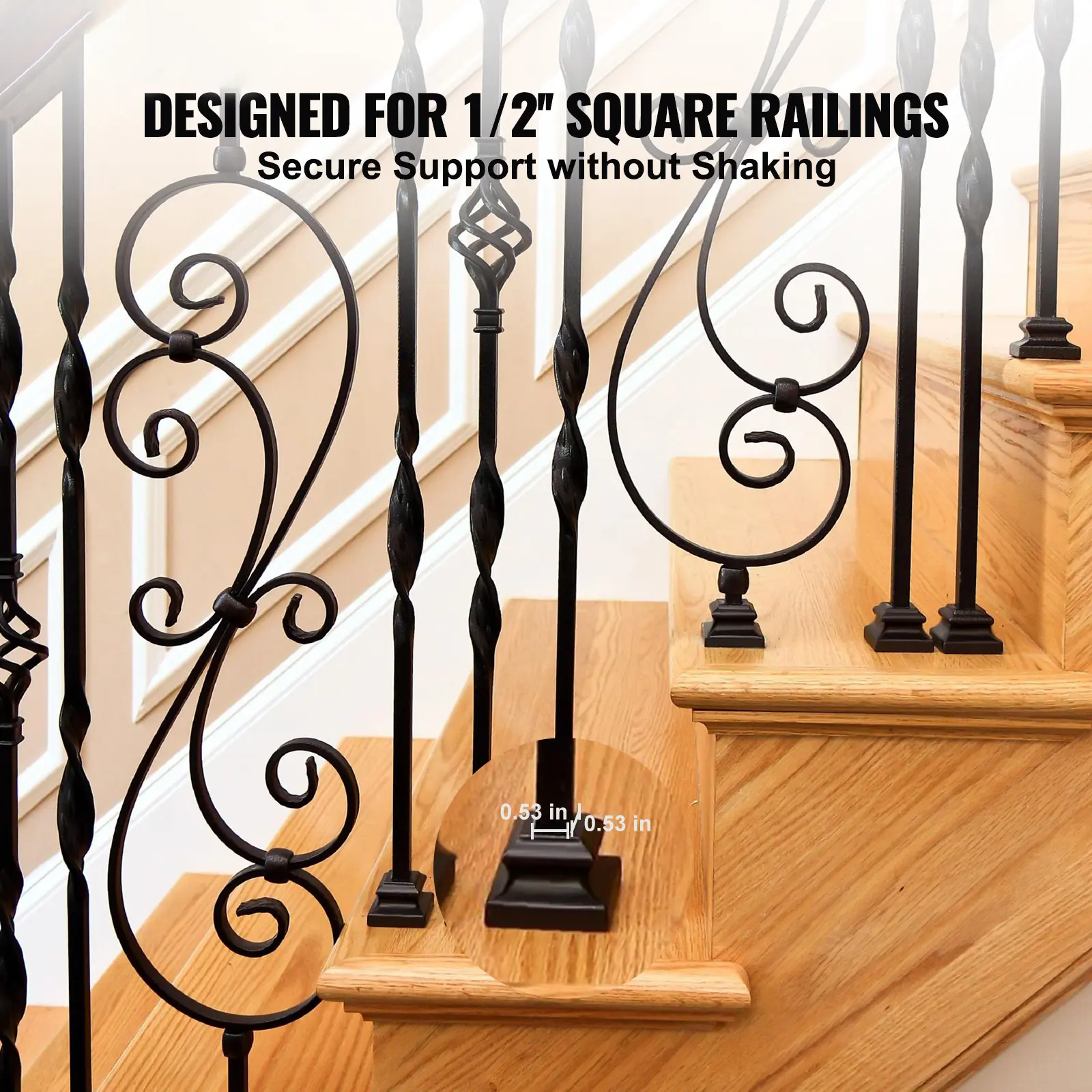 SucceBuy Aluminum Alloy Baluster Shoes Stair Flat/Adjustab Shoe with Screw Holes Scroll Basket Twist Knuckle Staircase Black