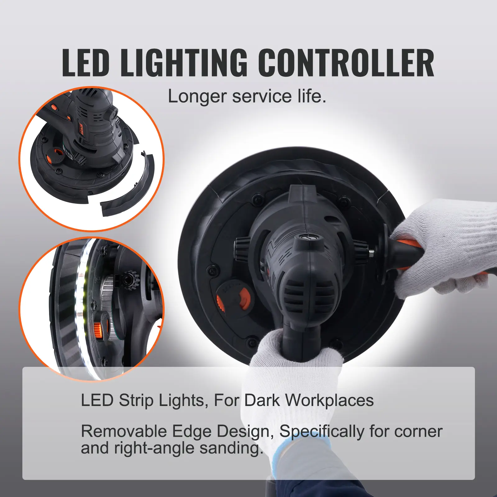 SucceBuy Drywall Sander Variable Speed 1200-2300 RPM Wall Sander with Automatic Vacuum Dust Collection System, Double LED Lights