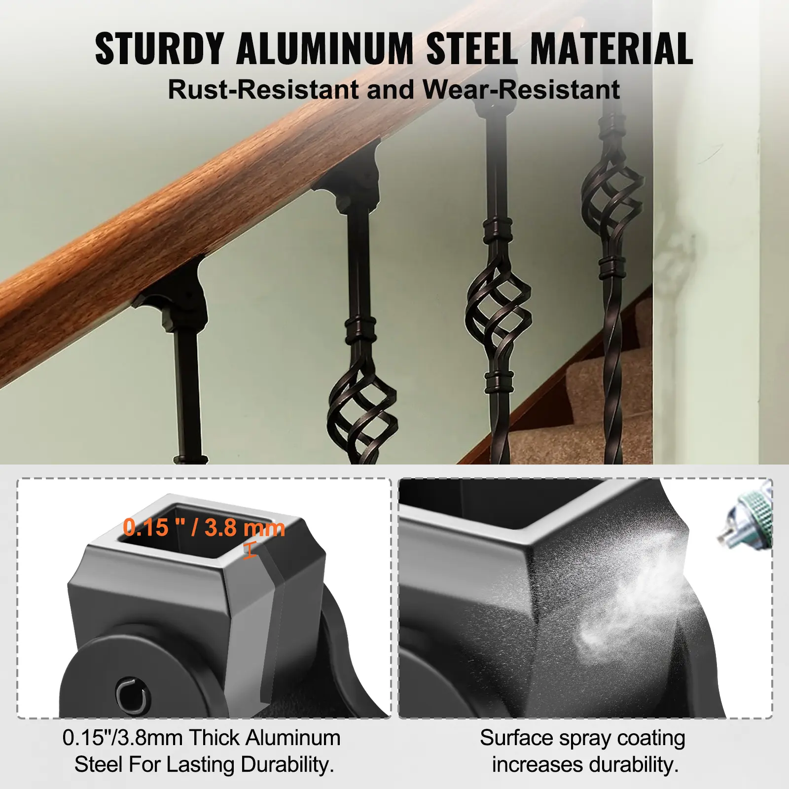 SucceBuy Aluminum Alloy Baluster Shoes Stair Flat/Adjustab Shoe with Screw Holes Scroll Basket Twist Knuckle Staircase Black
