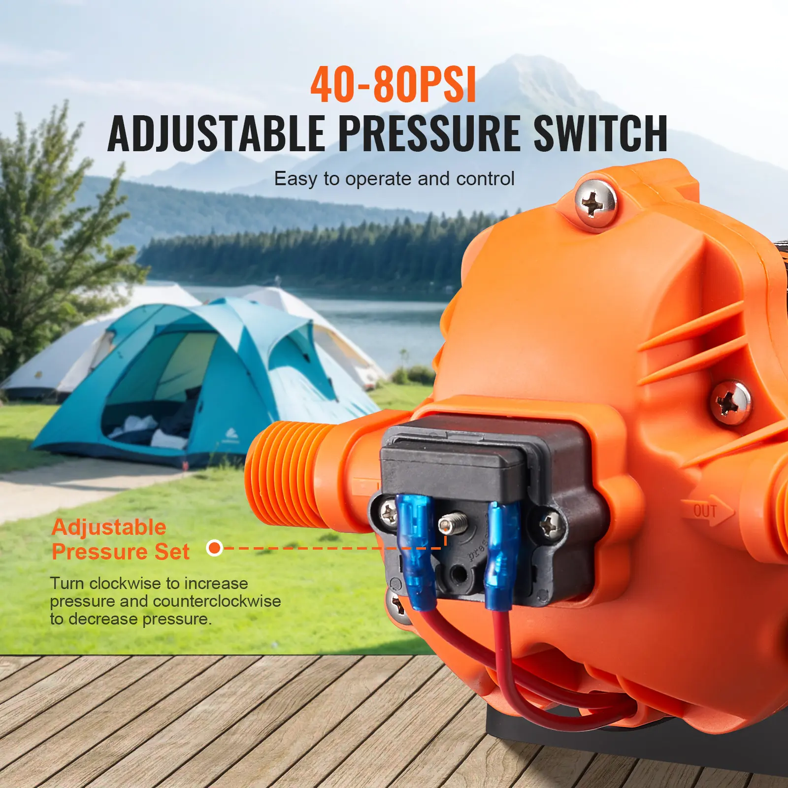 SucceBuy 12V Diaphragm Pump 1.8/3/3.5/5 GPM 3/4/5-Chamber 40-100 PSI Adjustable 1/2'' MNPT Port for RV Yacht Food Truck Camper