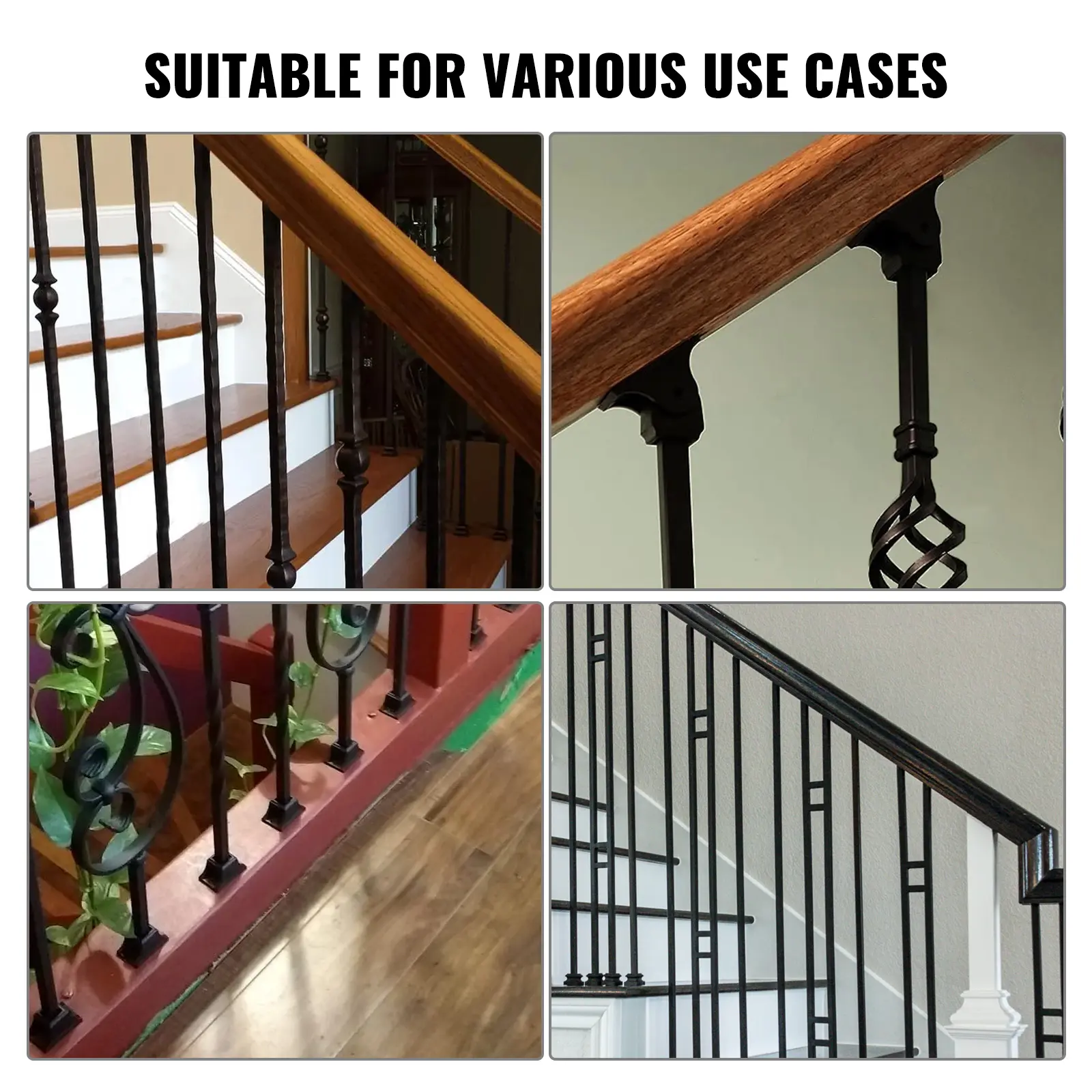 SucceBuy Aluminum Alloy Baluster Shoes Stair Flat/Adjustab Shoe with Screw Holes Scroll Basket Twist Knuckle Staircase Black
