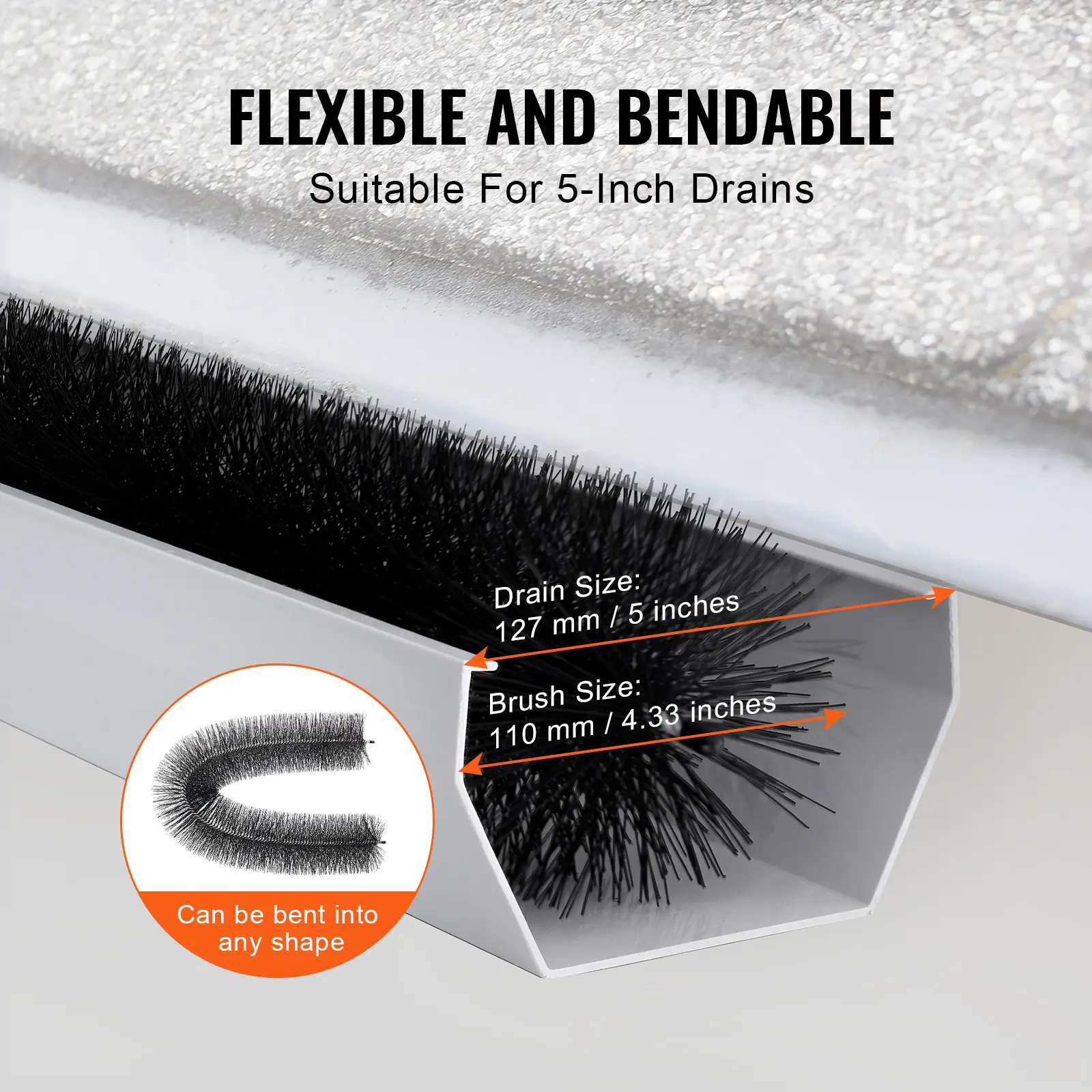SucceBuy Gutter Brush 30 Ft Total Length 4.33 in Diameter Gutter Cleaning Tools Ground-Level Gutter Brush Leaf Guard for Gutters