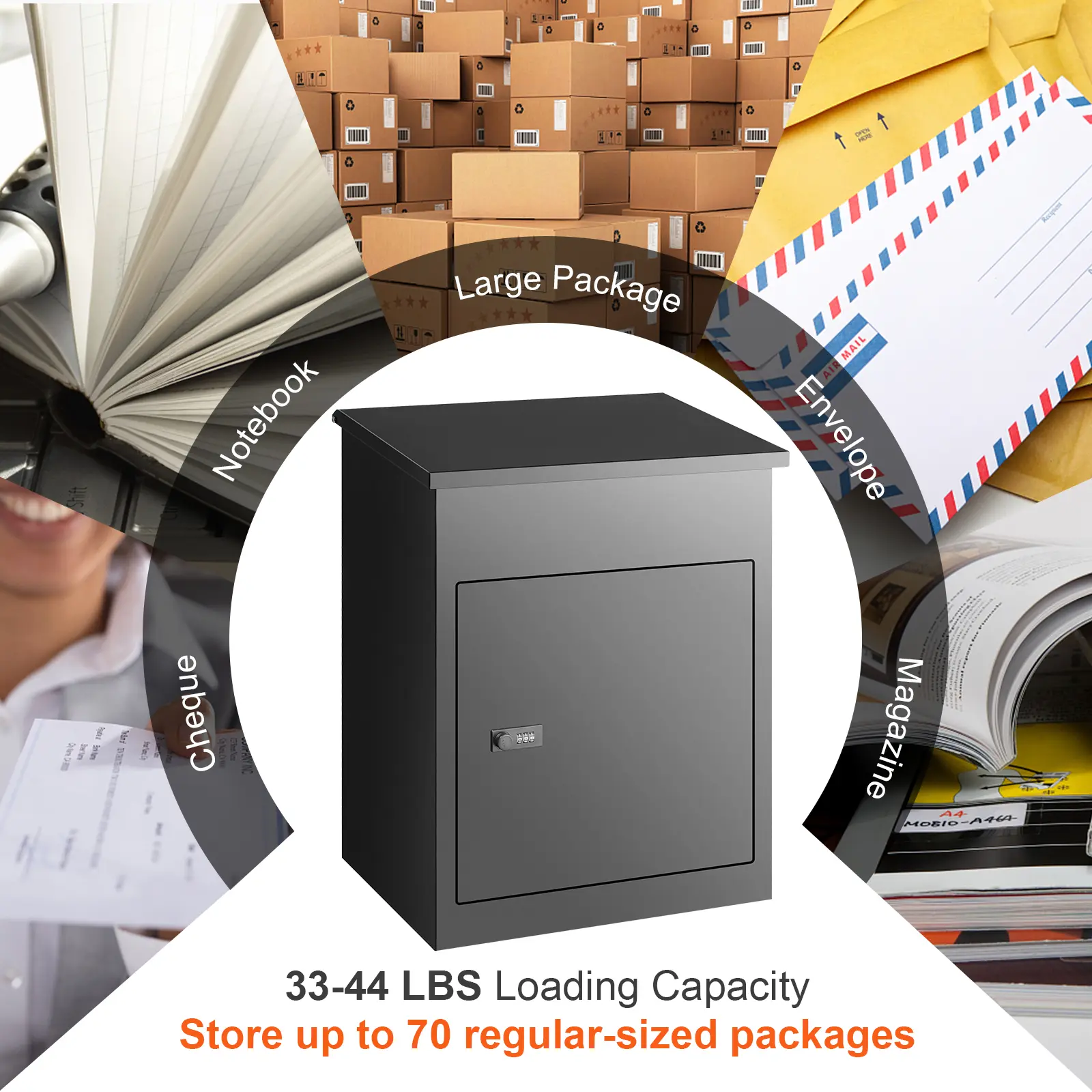 SucceBuy Wall Mounted Anti-theft Mailbox IPX3 Waterproof Package Delivery Box for Outside Large Storage locking Mailbox for Home
