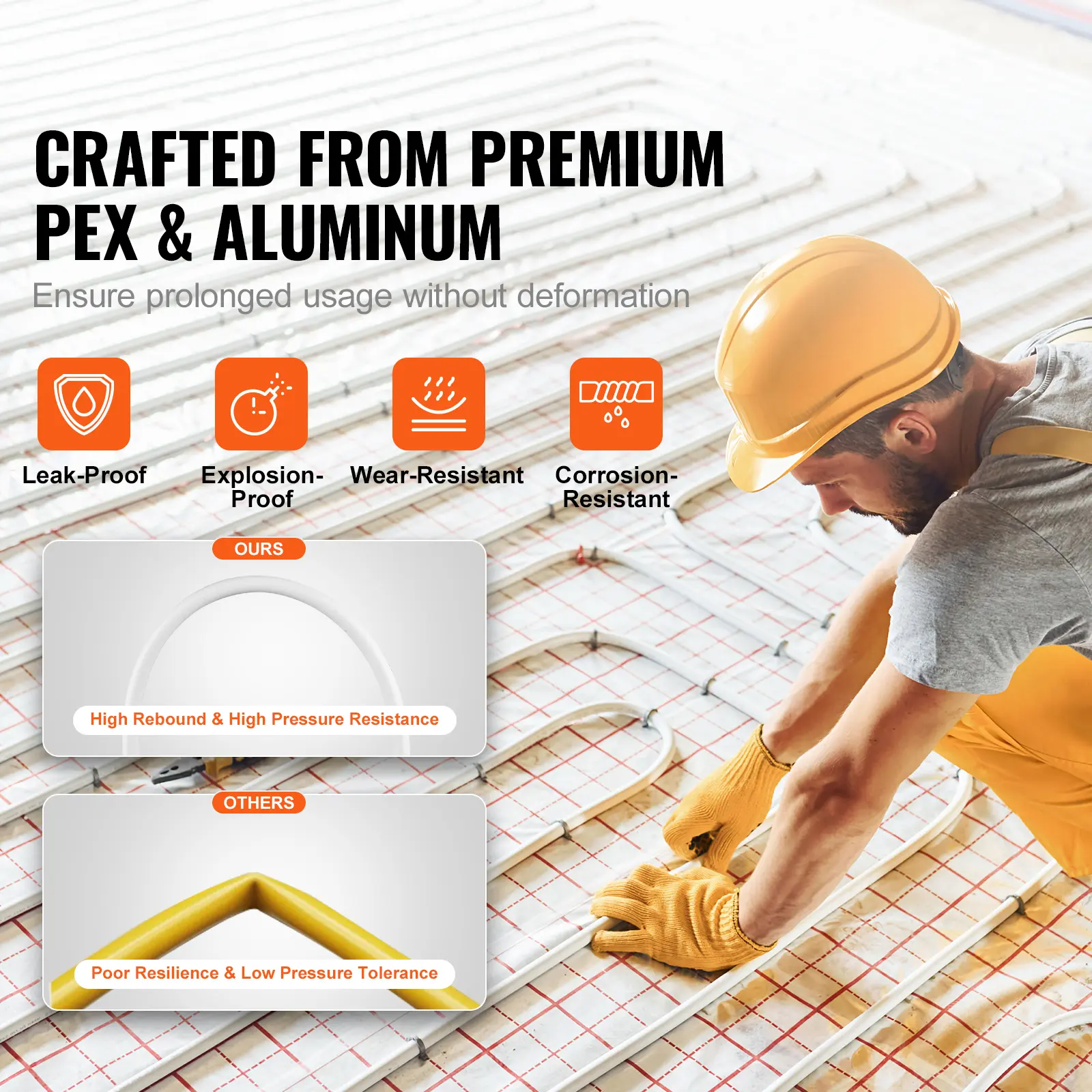 SucceBuy PEX-AL-PEX Tube 984ft 5/8'' Diameter  0.08'' Thickness Radiant Heat Floor Plumbing Inner Aluminum Layer PEX Tubing Pipe