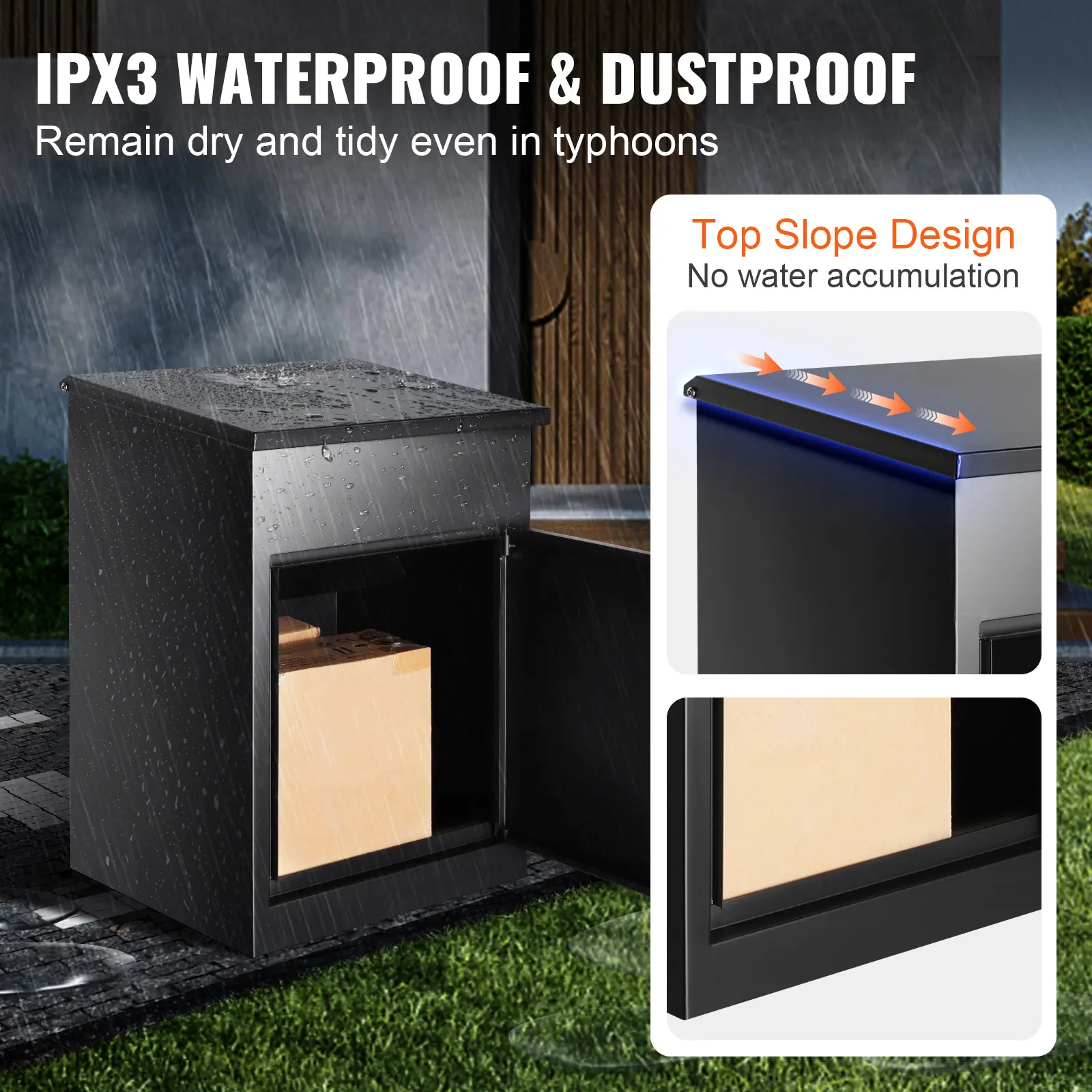SucceBuy Wall Mounted Anti-theft Mailbox IPX3 Waterproof Package Delivery Box for Outside Large Storage locking Mailbox for Home