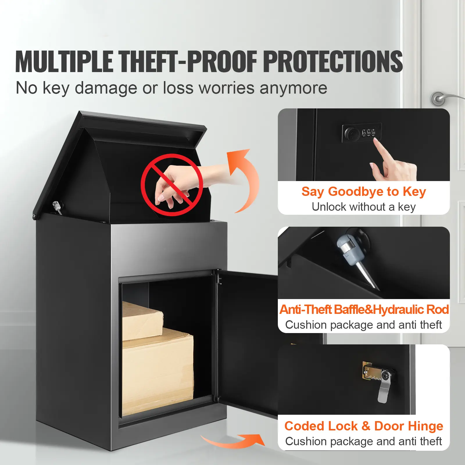 SucceBuy Wall Mounted Anti-theft Mailbox IPX3 Waterproof Package Delivery Box for Outside Large Storage locking Mailbox for Home