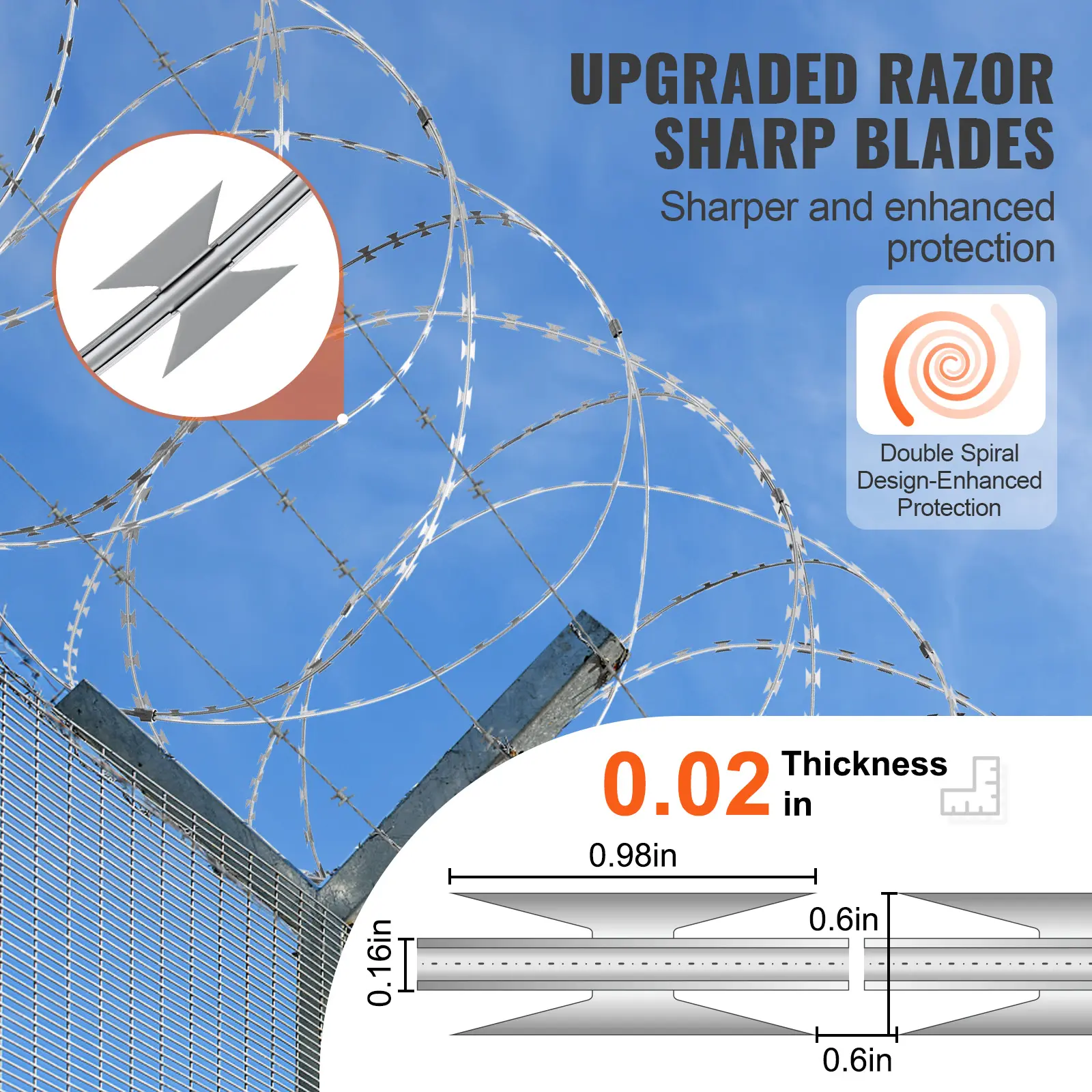 VEVOR Razor Wires  Razor Barbed Wire Razor Wire Fencing Fence Double Spiral Barbed Wire Galvanized Wire Rolls Razor for Garden