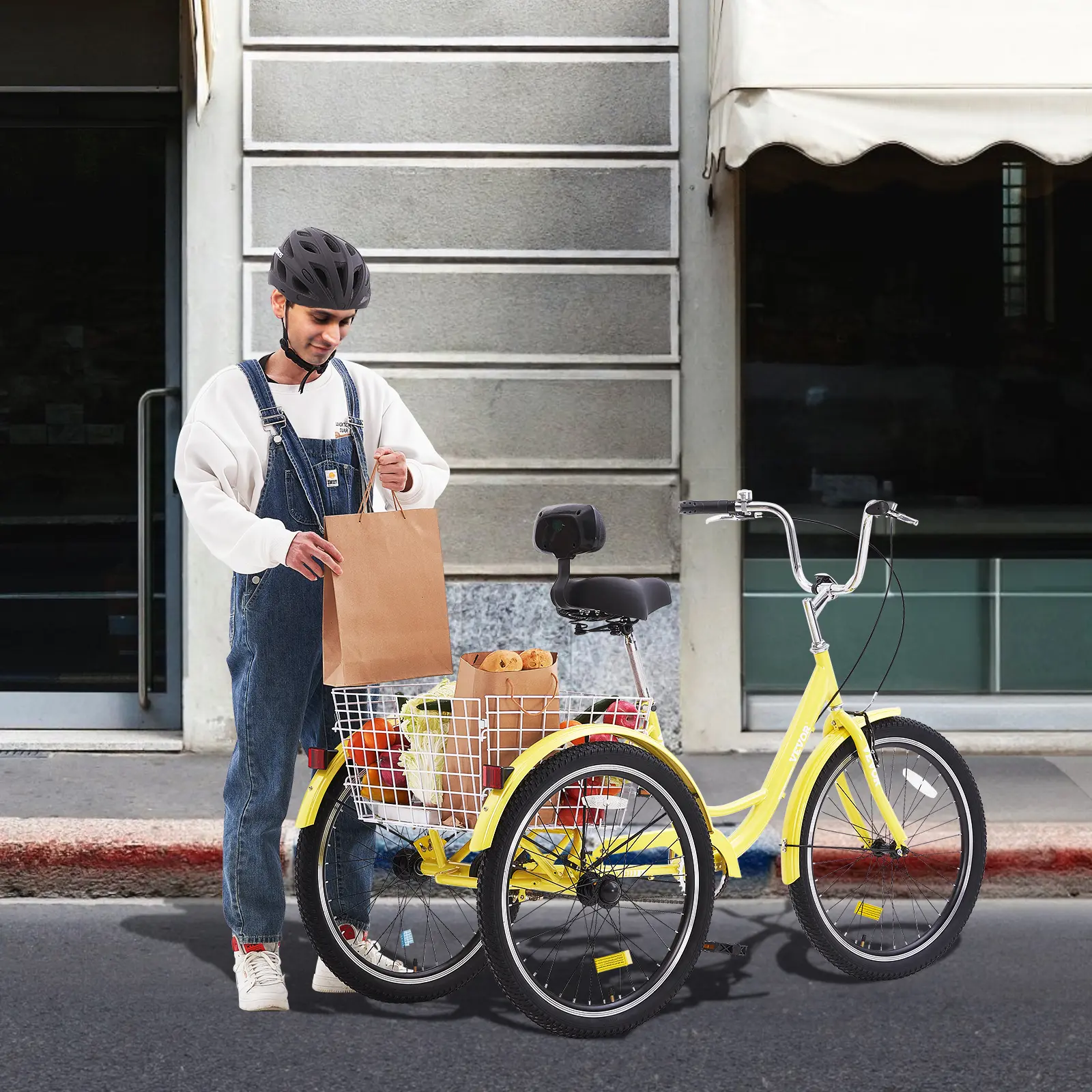 VEVOR 20/24/26Inch Adult Tricycles Bike Carbon Steel With Basket 1 Speed Adjustable Seat Picnic Shopping For Seniors Women Men
