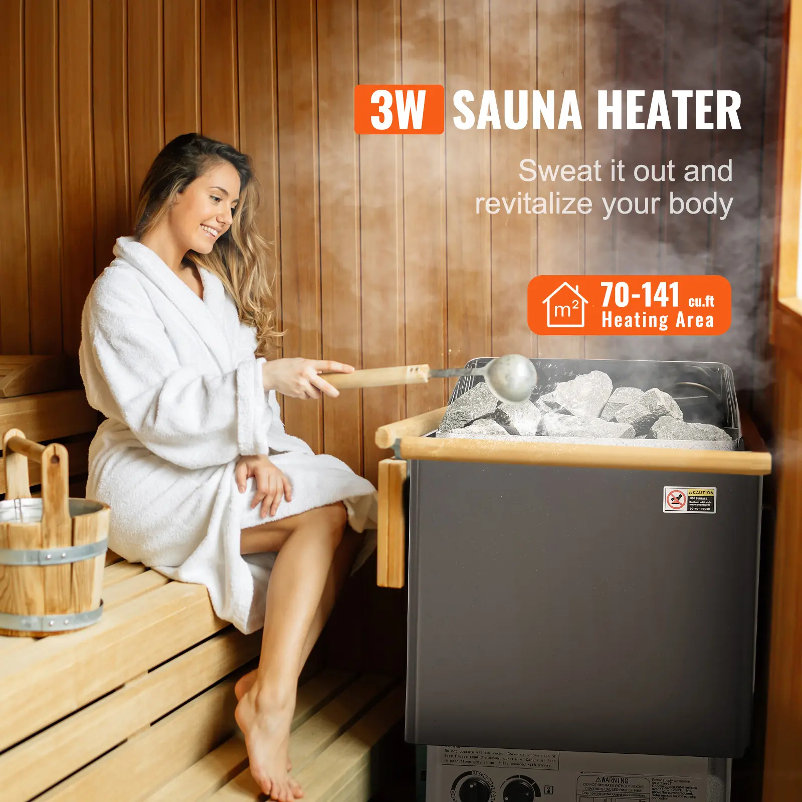 SucceBuy Electric Sauna Heater Stove 3KW Internal Controller Overheating Protection Stainless Steel Spa Room Steam Generator