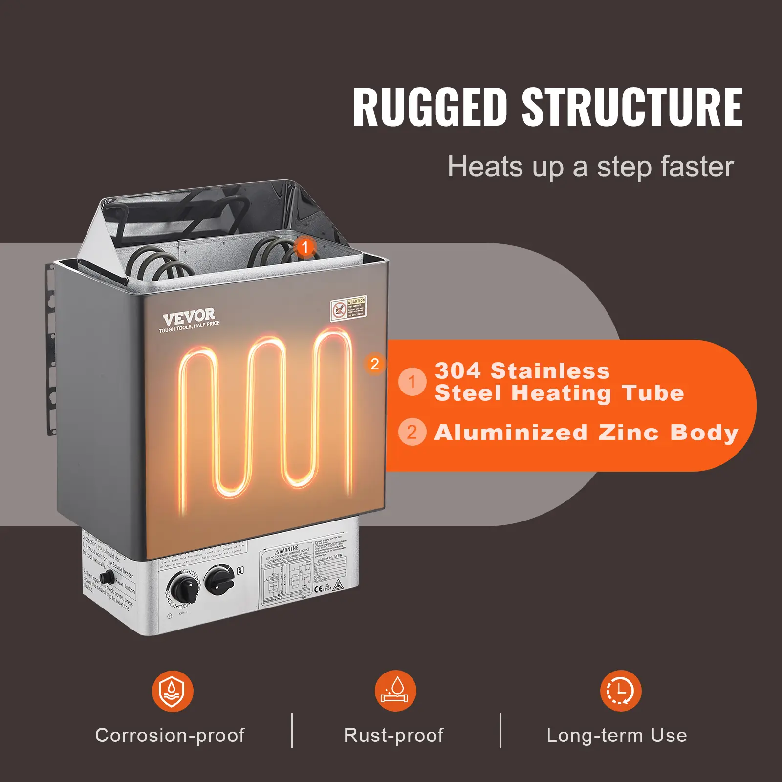SucceBuy Electric Sauna Heater Stove 3KW Internal Controller Overheating Protection Stainless Steel Spa Room Steam Generator