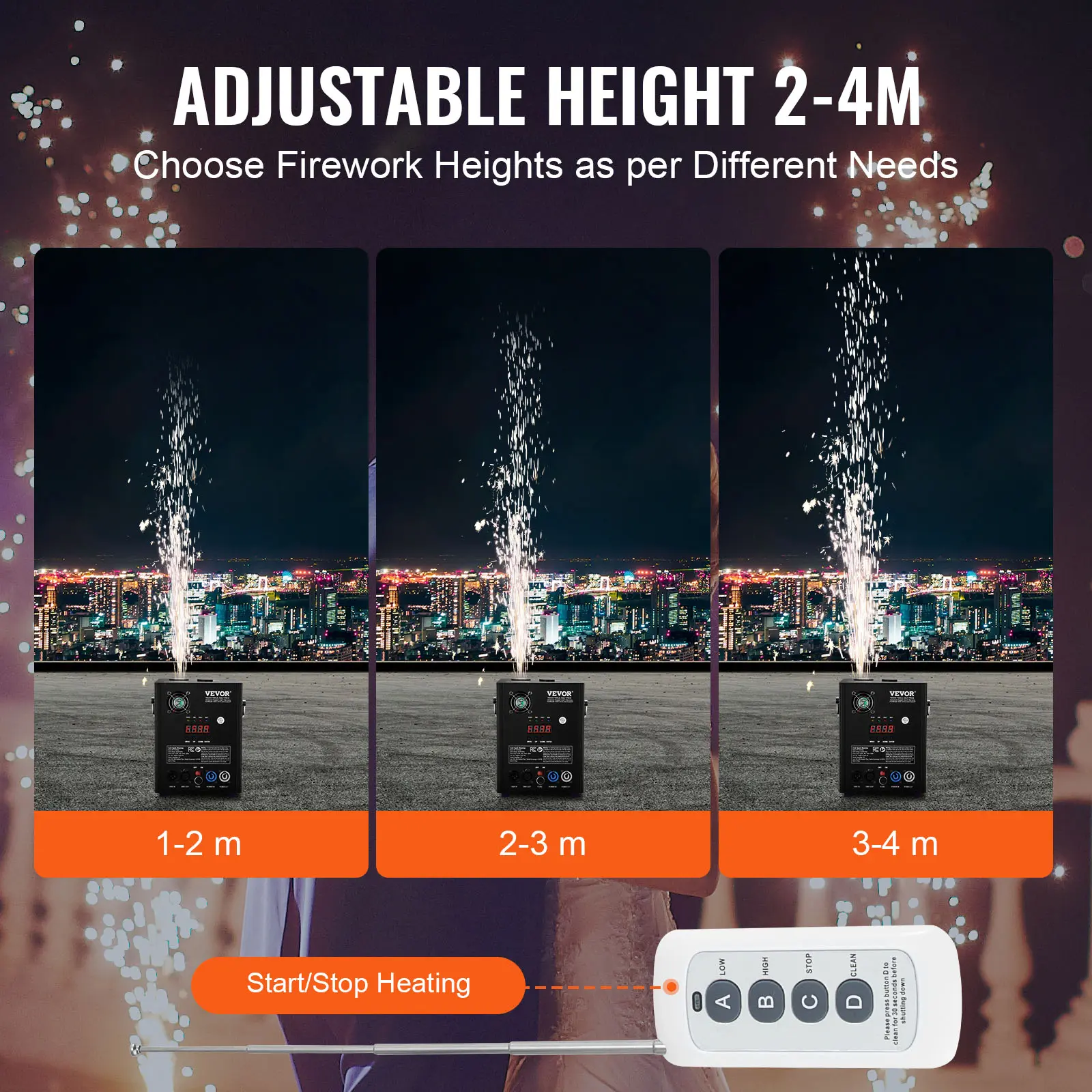 SucceBuy 500/700W Fireworks Controller Four- Mode Clod Spark Machine with Aluminum Alloy Casing for Bars Parties Nightclubs 2-4M