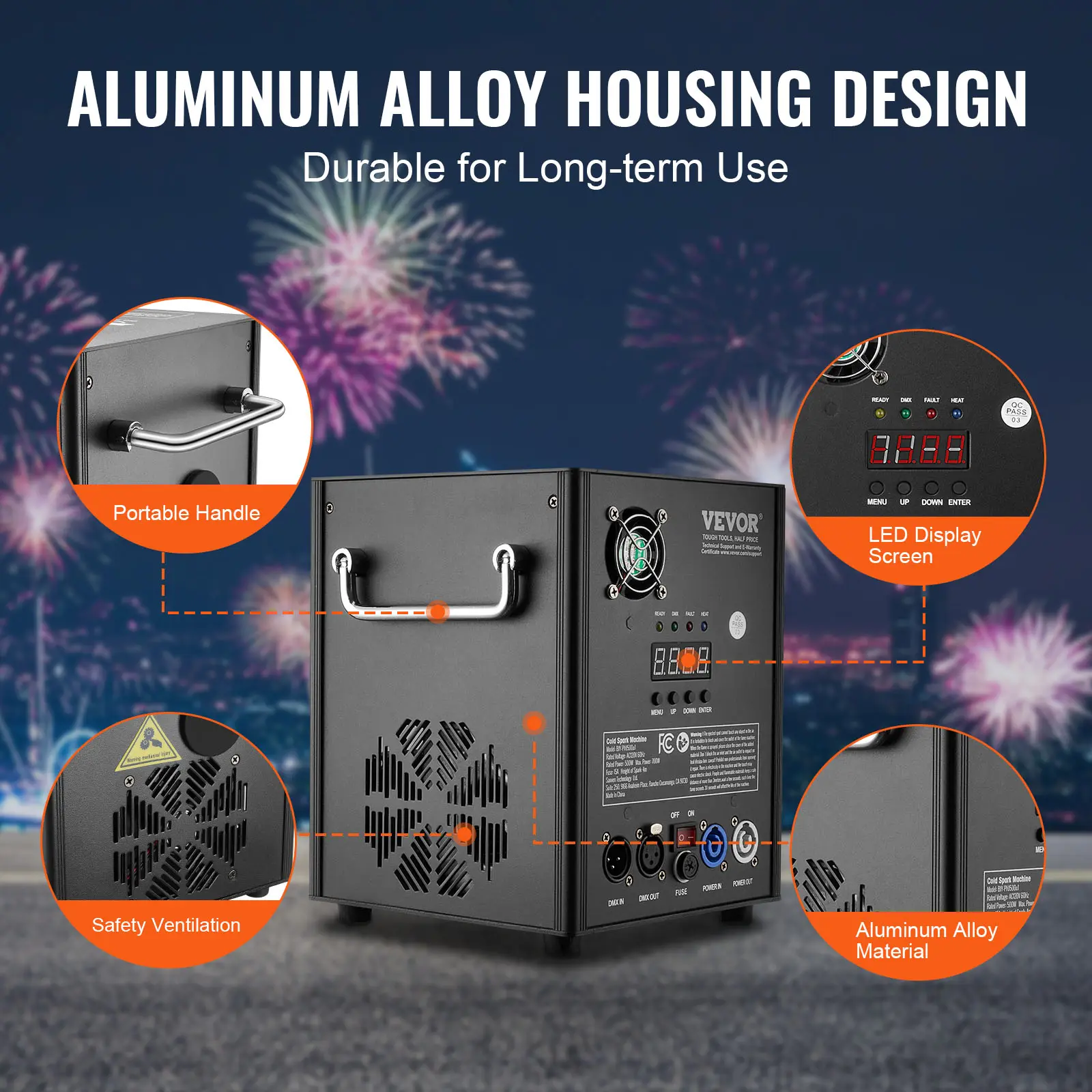 SucceBuy 500/700W Fireworks Controller Four- Mode Clod Spark Machine with Aluminum Alloy Casing for Bars Parties Nightclubs 2-4M