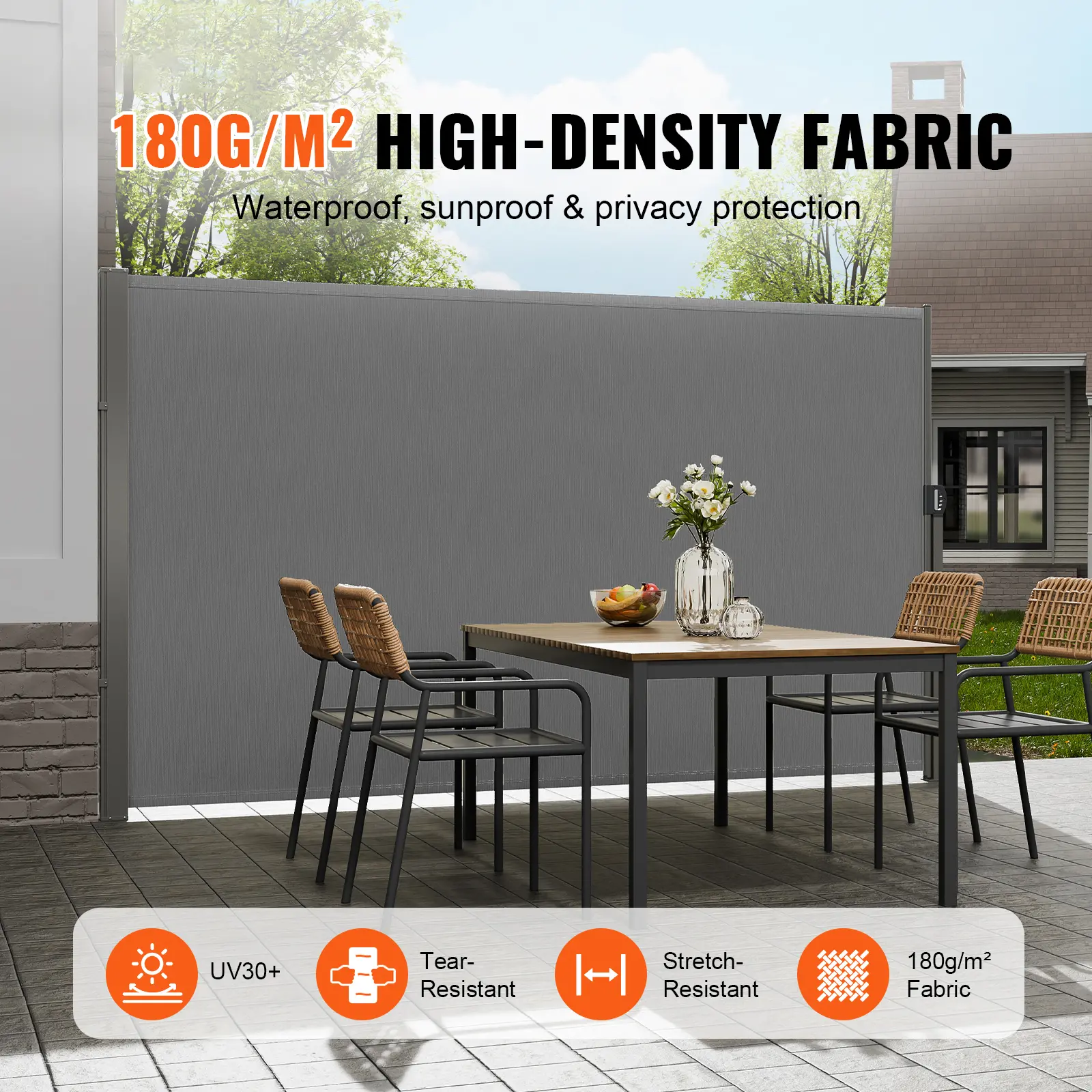 SucceBuy Retractable Side Awning Outdoor Privacy Polyester Water-proof Retractable Patio Screen UV 30+ Room Divider Wind Screen