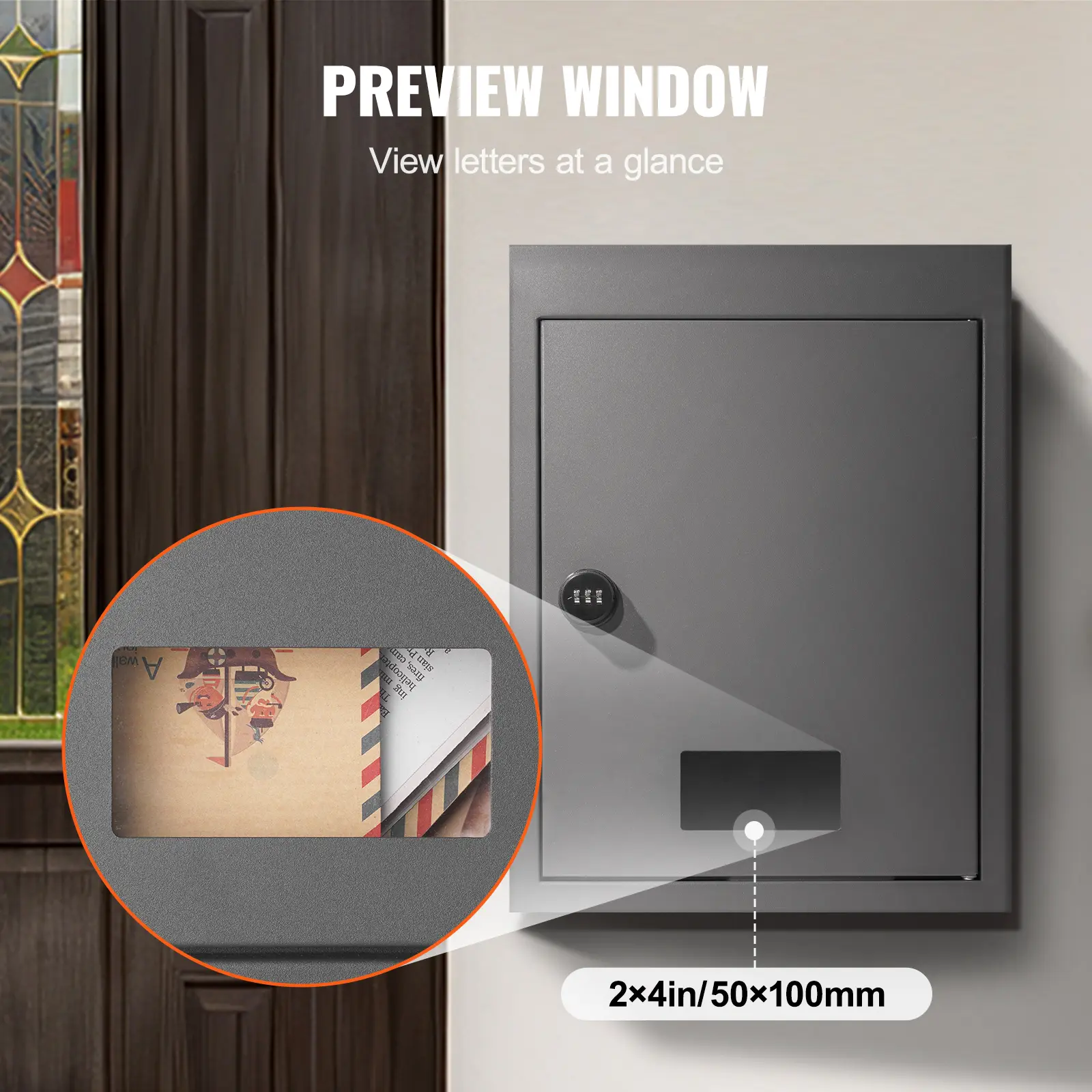 SucceBuy Through The Wall Drop Box Heavy Duty Steel Through the Wall Mailbox with 2.8-7.9" 13" Combination Lock Mail Drop Box