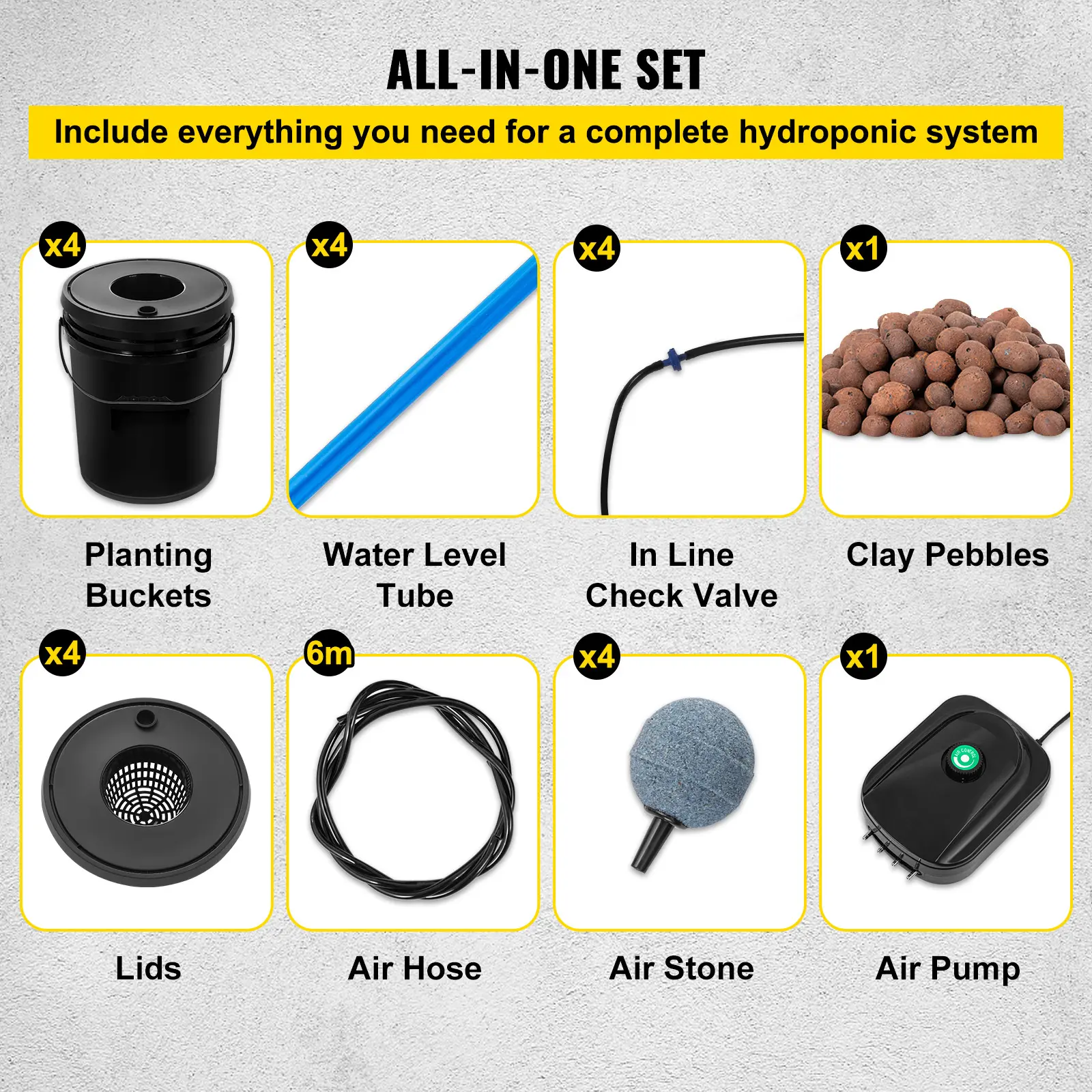 SucceBuy Hydroponics Deep Water Culture DWC Hydroponic System 5 Gallon 4 / 5 / 8 Buckets Hydroponic Systems, Parts & Accessories