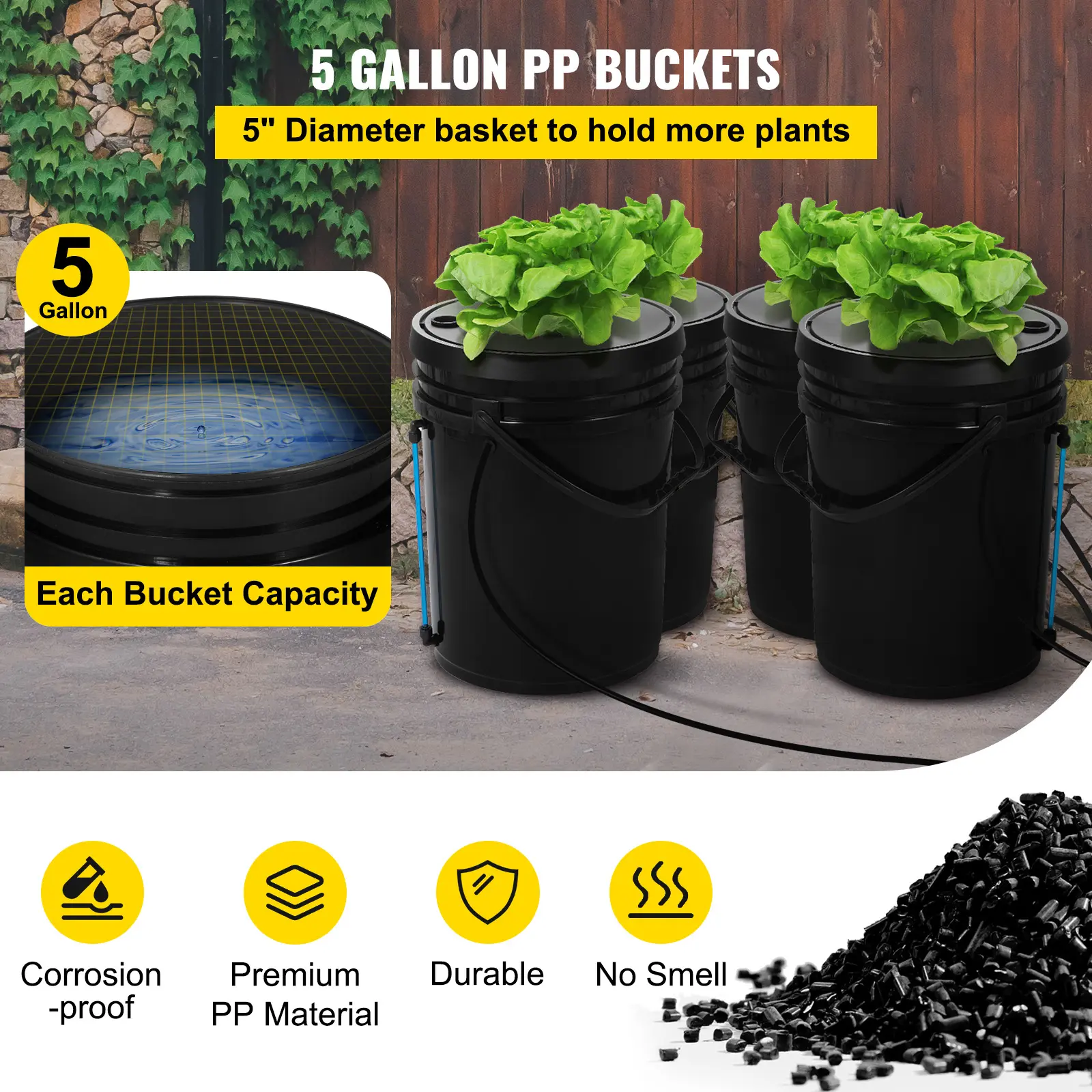 SucceBuy Hydroponics Deep Water Culture DWC Hydroponic System 5 Gallon 4 / 5 / 8 Buckets Hydroponic Systems, Parts & Accessories