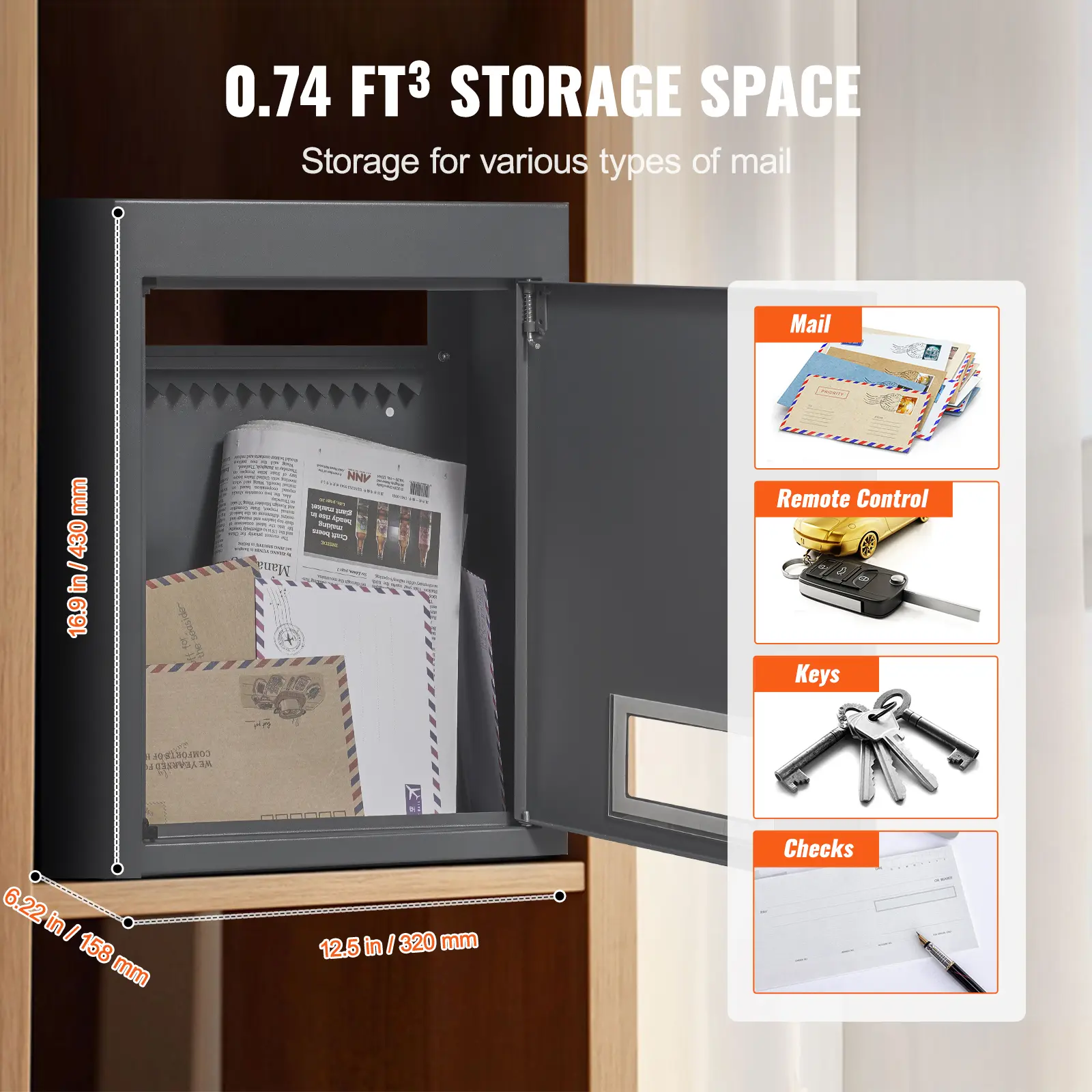 SucceBuy Through The Wall Drop Box Heavy Duty Steel Through the Wall Mailbox with 2.8-7.9" 13" Combination Lock Mail Drop Box