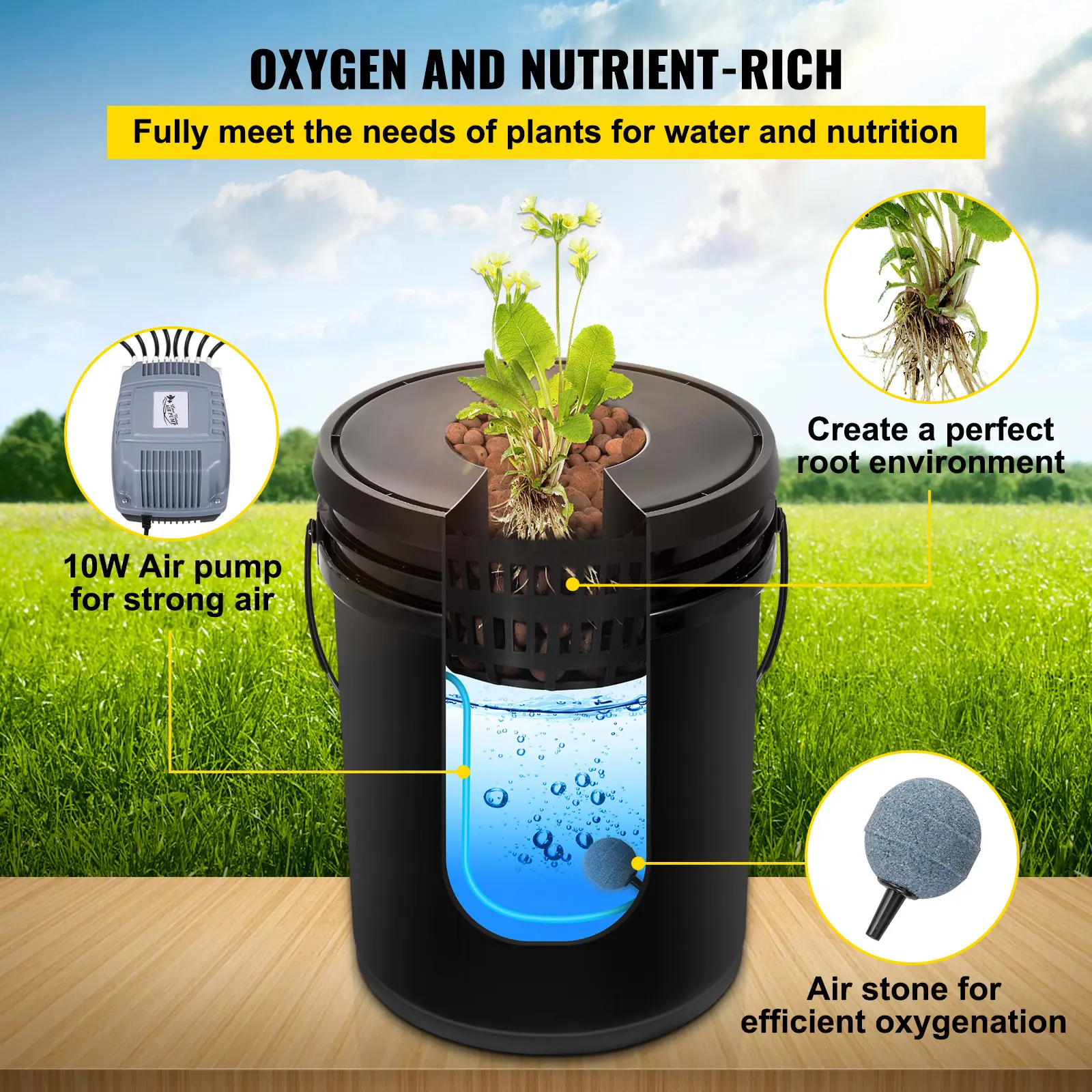SucceBuy Hydroponics Deep Water Culture DWC Hydroponic System 5 Gallon 4 / 5 / 8 Buckets Hydroponic Systems, Parts & Accessories