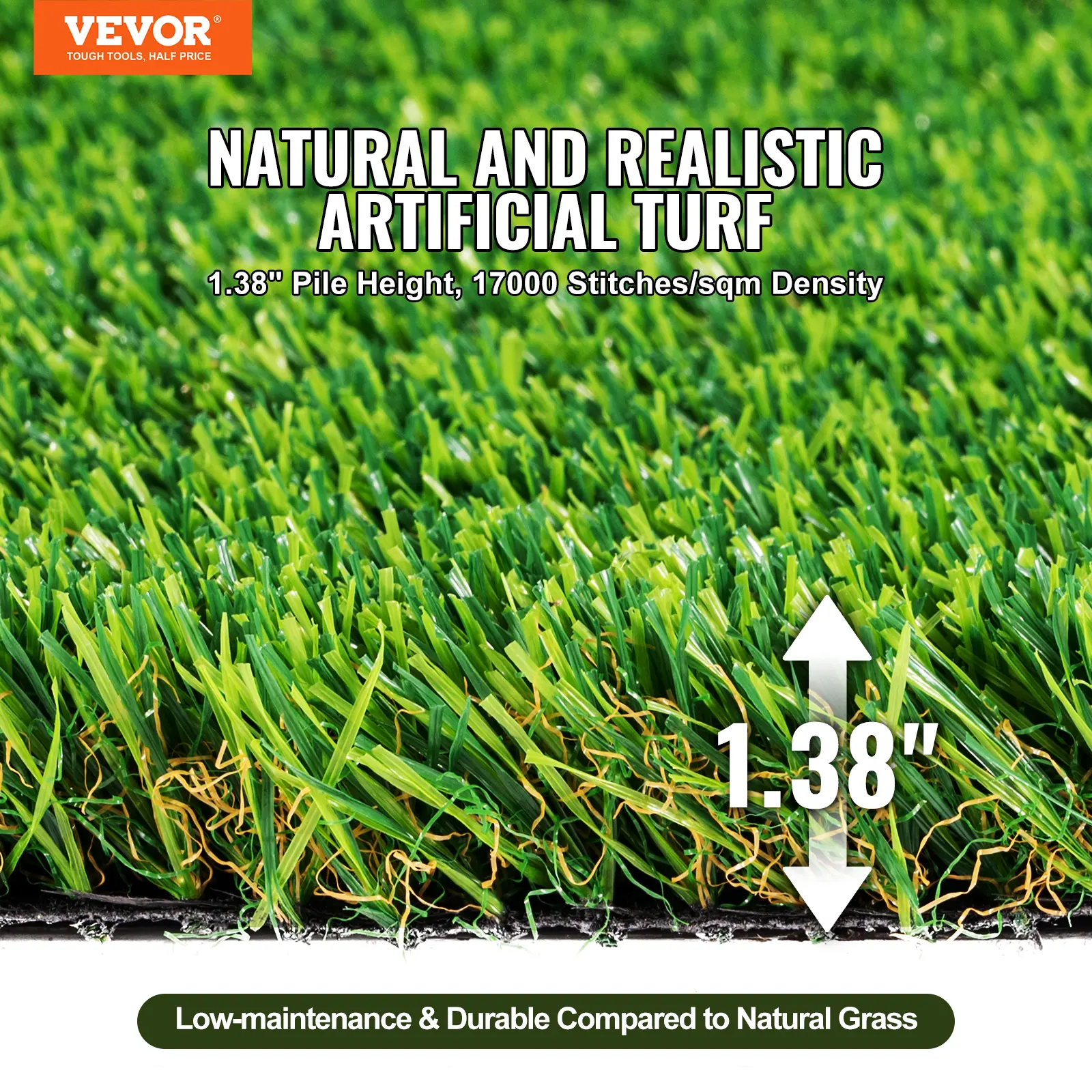 SucceBuy Artifical Grass Rug Green Turf 1.38/1.57" Fake Door Mat Outdoor Patio Lawn Decoration Easy to Clean with Drainage Holes
