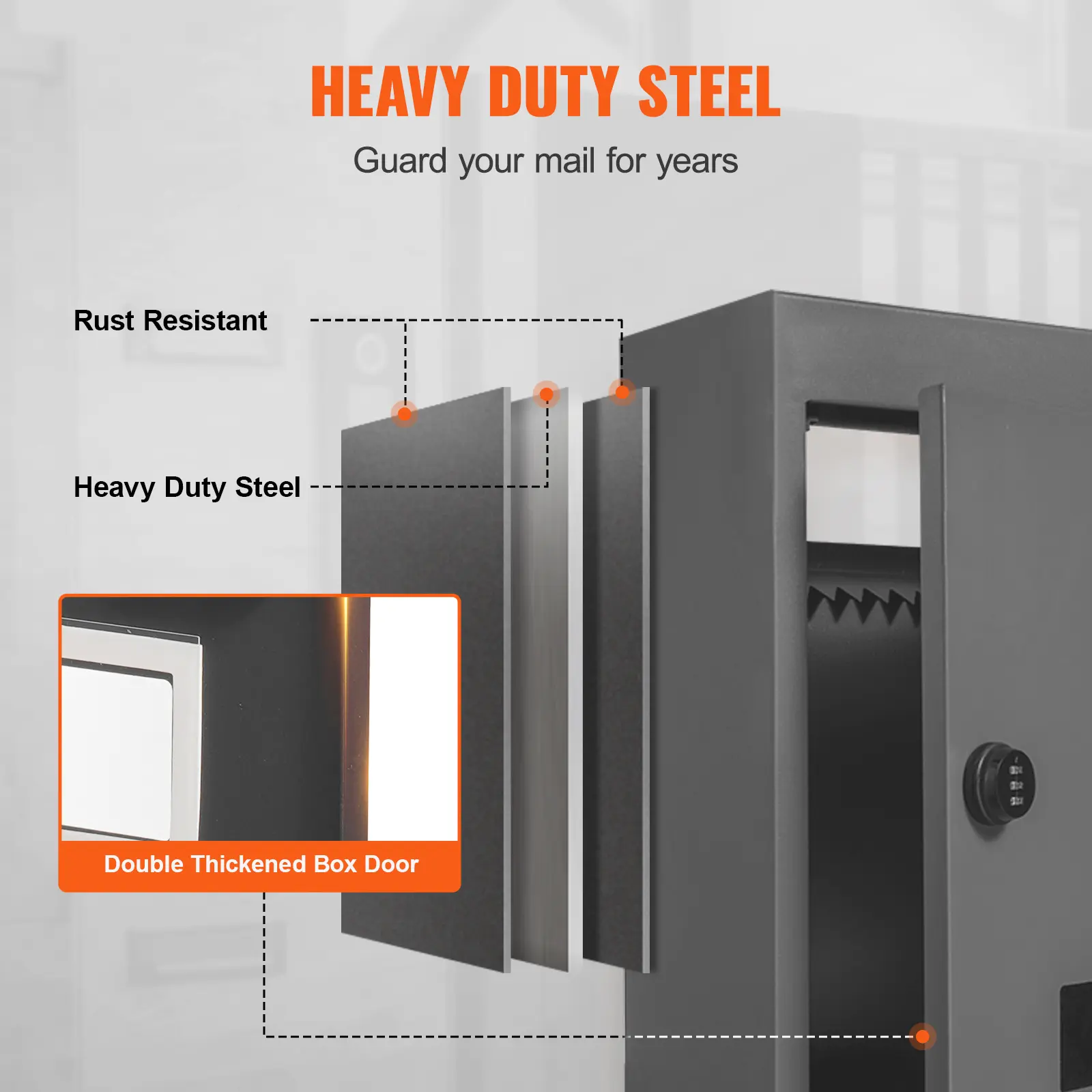SucceBuy Through The Wall Drop Box Heavy Duty Steel Through the Wall Mailbox with 2.8-7.9" 13" Combination Lock Mail Drop Box